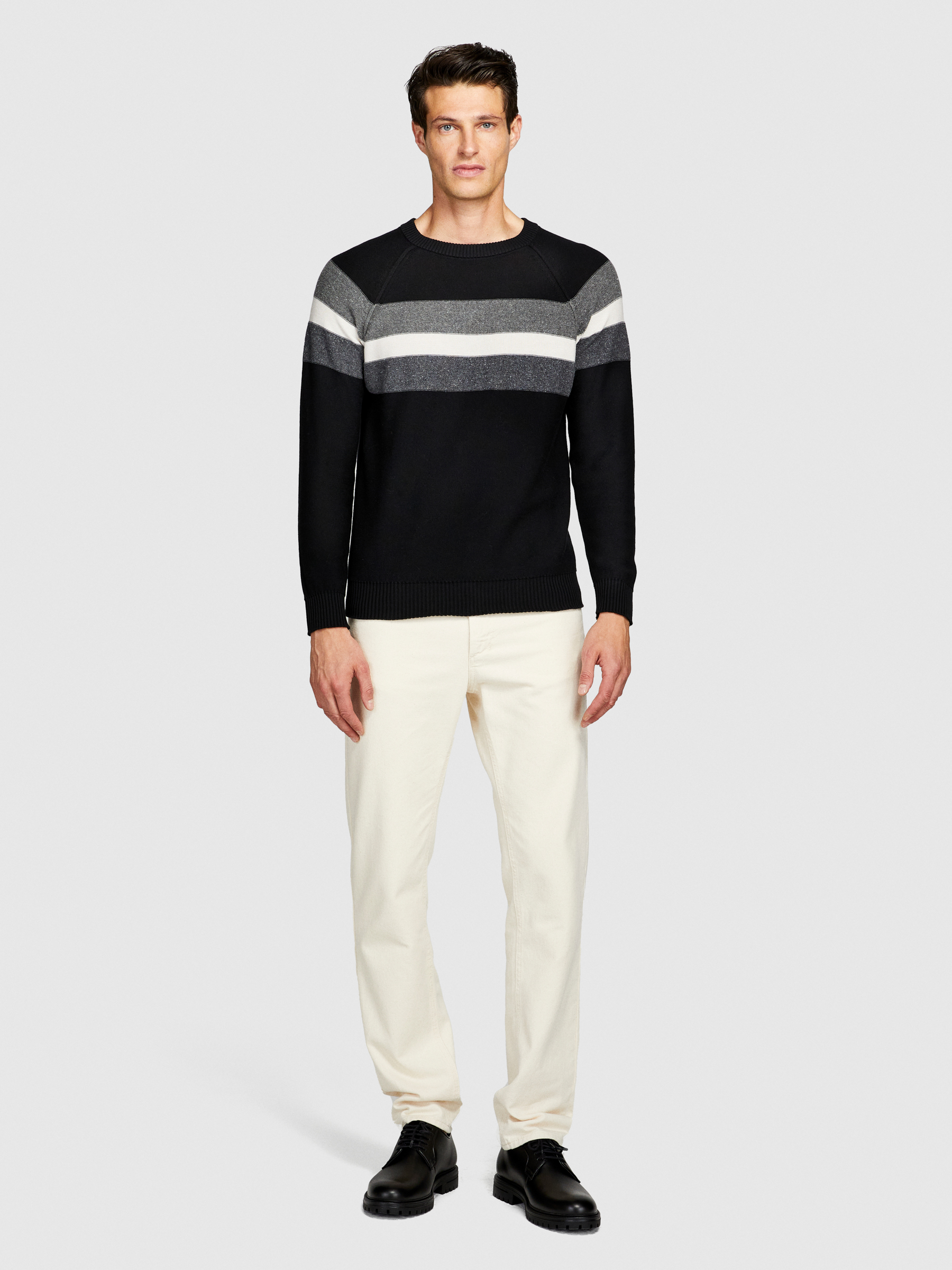 Sisley - Sweater With Stripes, Man, Black, Size: L
