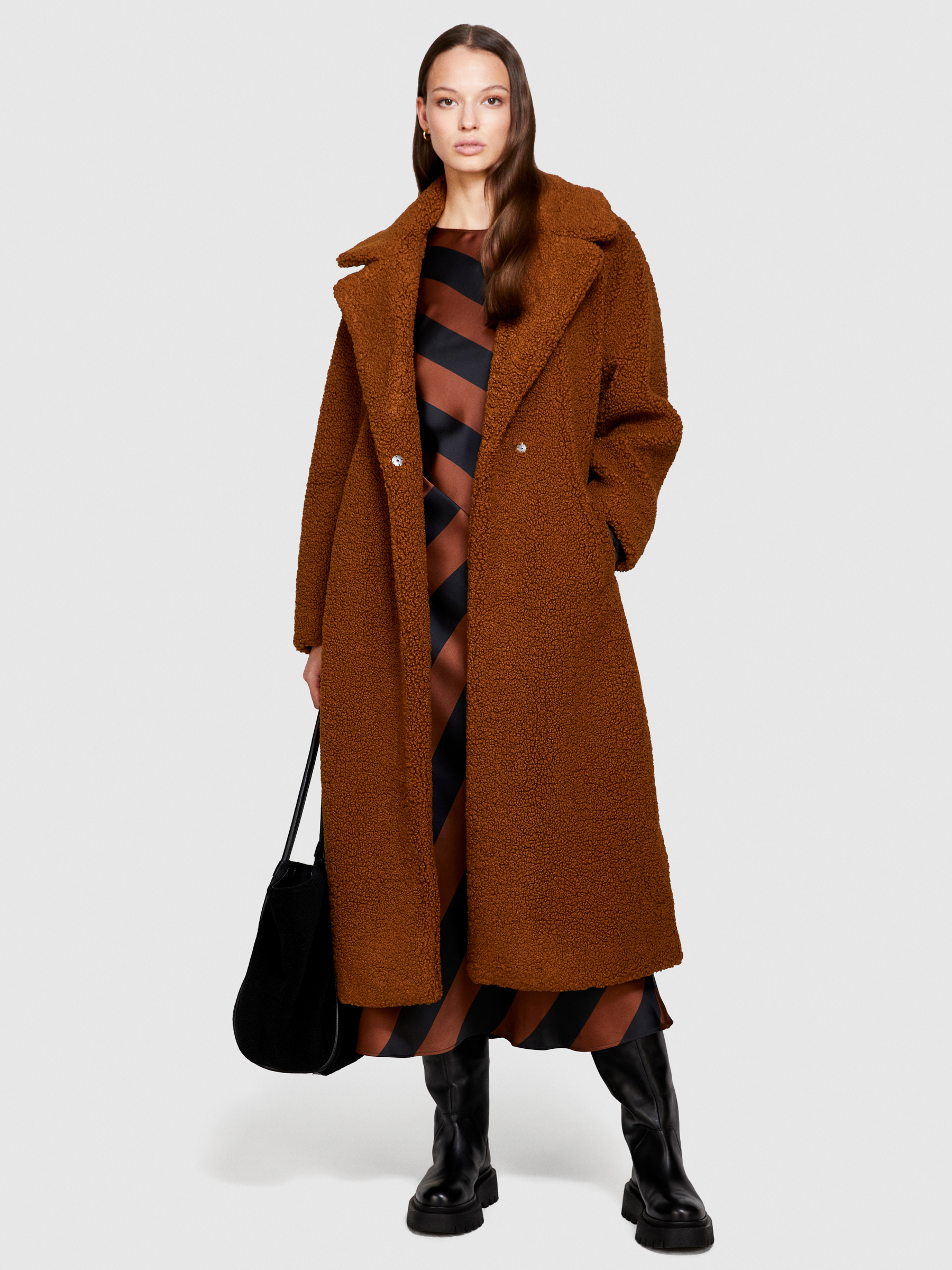 Sisley - Comfort Fit Coat, Woman, Brown, Size: 44