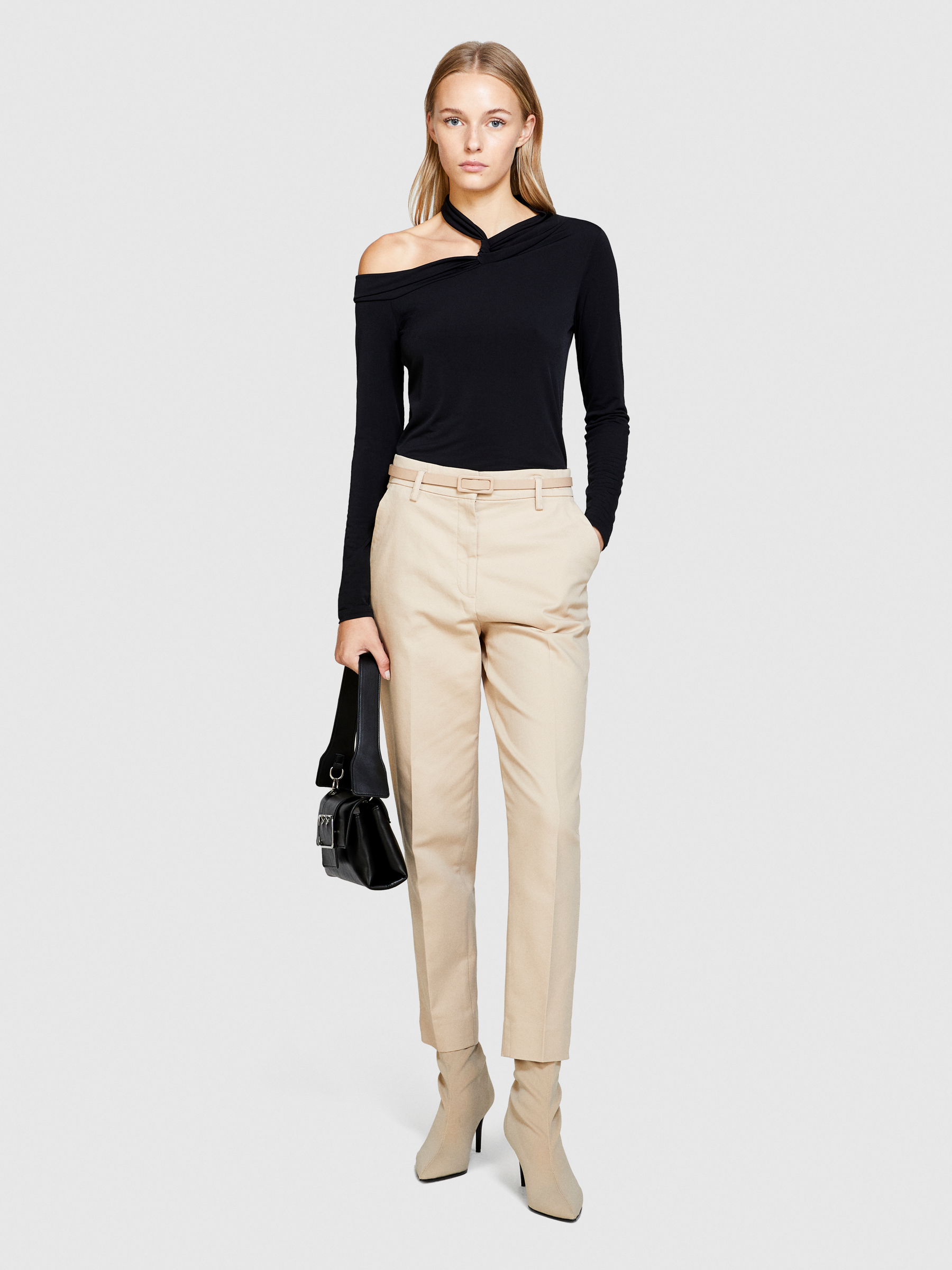 Sisley - High-waisted Trousers, Woman, Beige, Size: 40