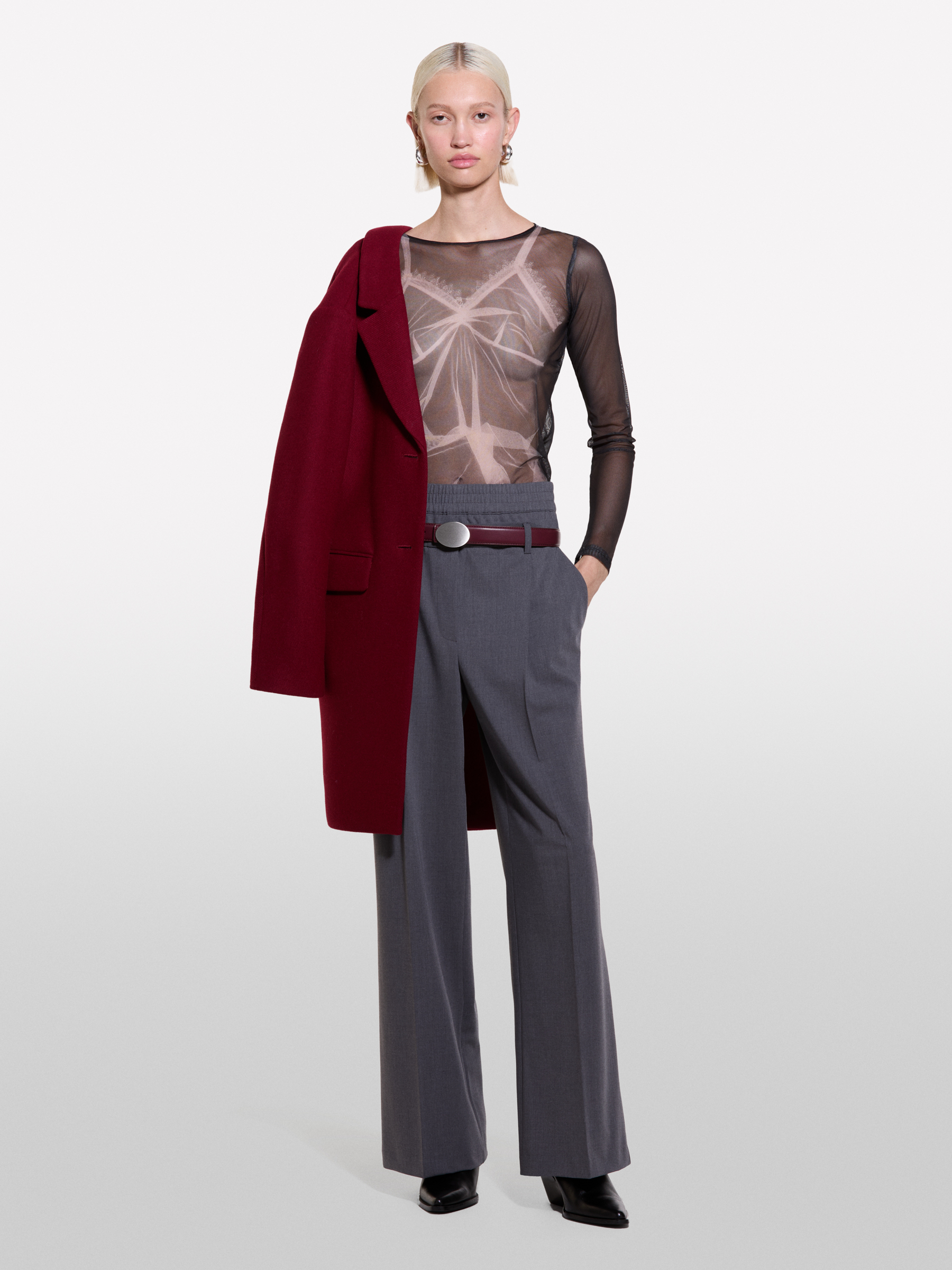 Sisley - T-shirt Noir En Tulle À Imprimé, Femme, Noir, Taille: XS