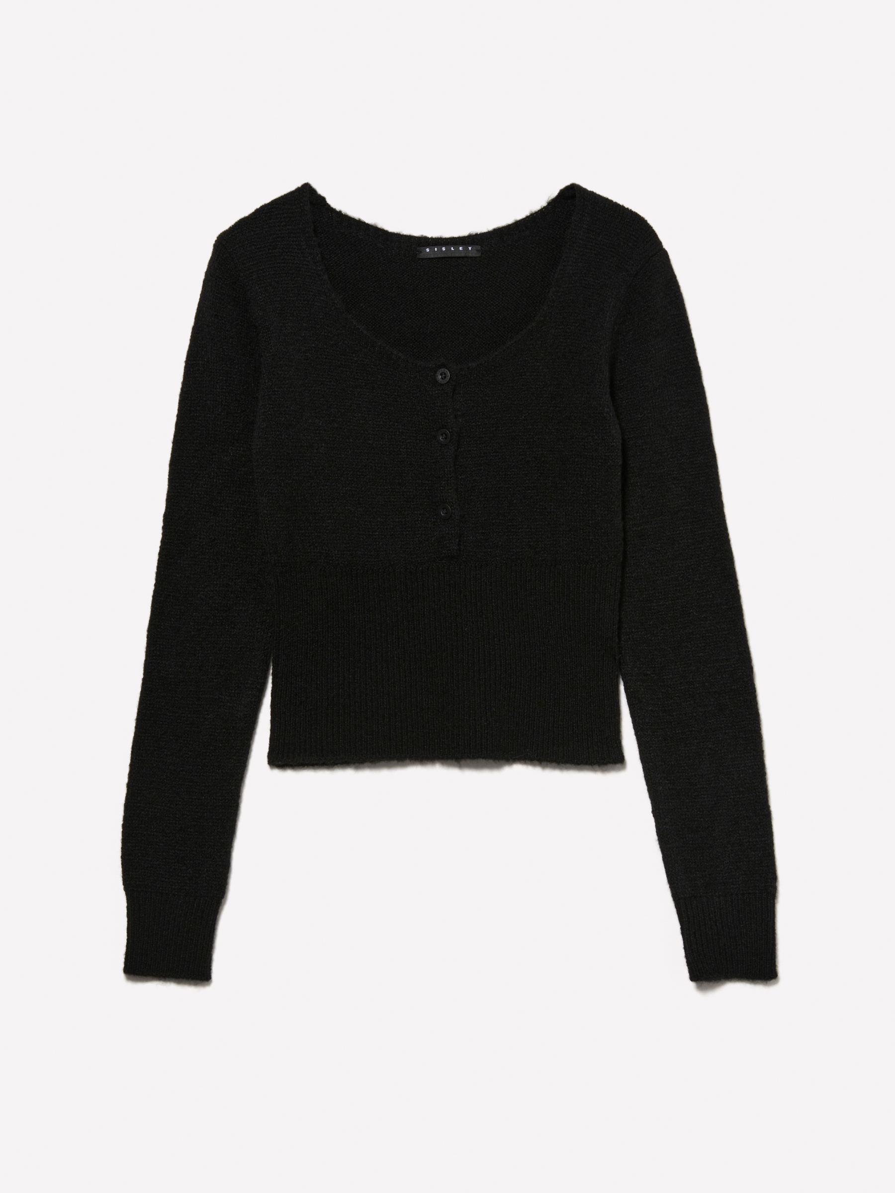 Sisley Young - Pull Court Noir À Petits Boutons, Femme, Noir, Taille: XS