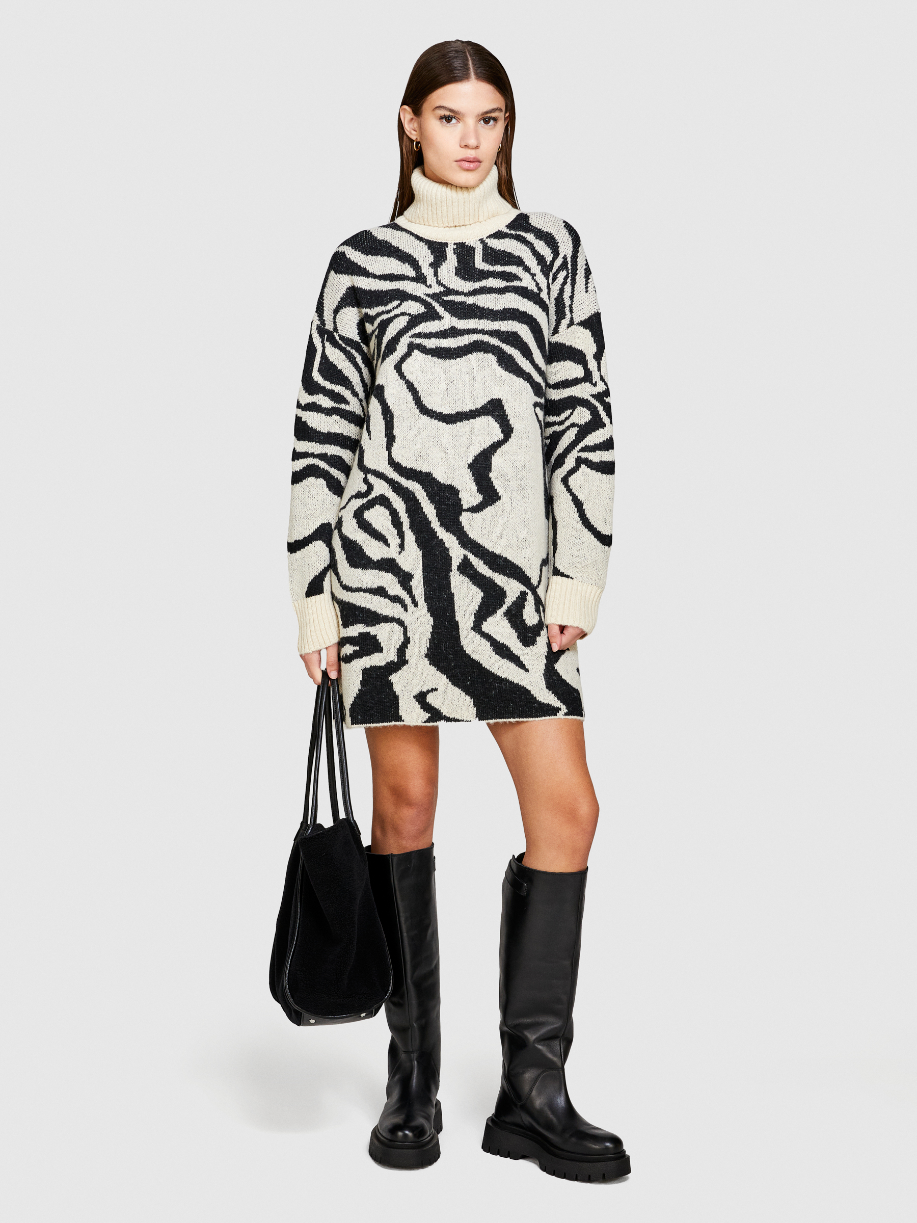 Sisley - Zebra Knit Dress, Woman, Creamy White, Size: S