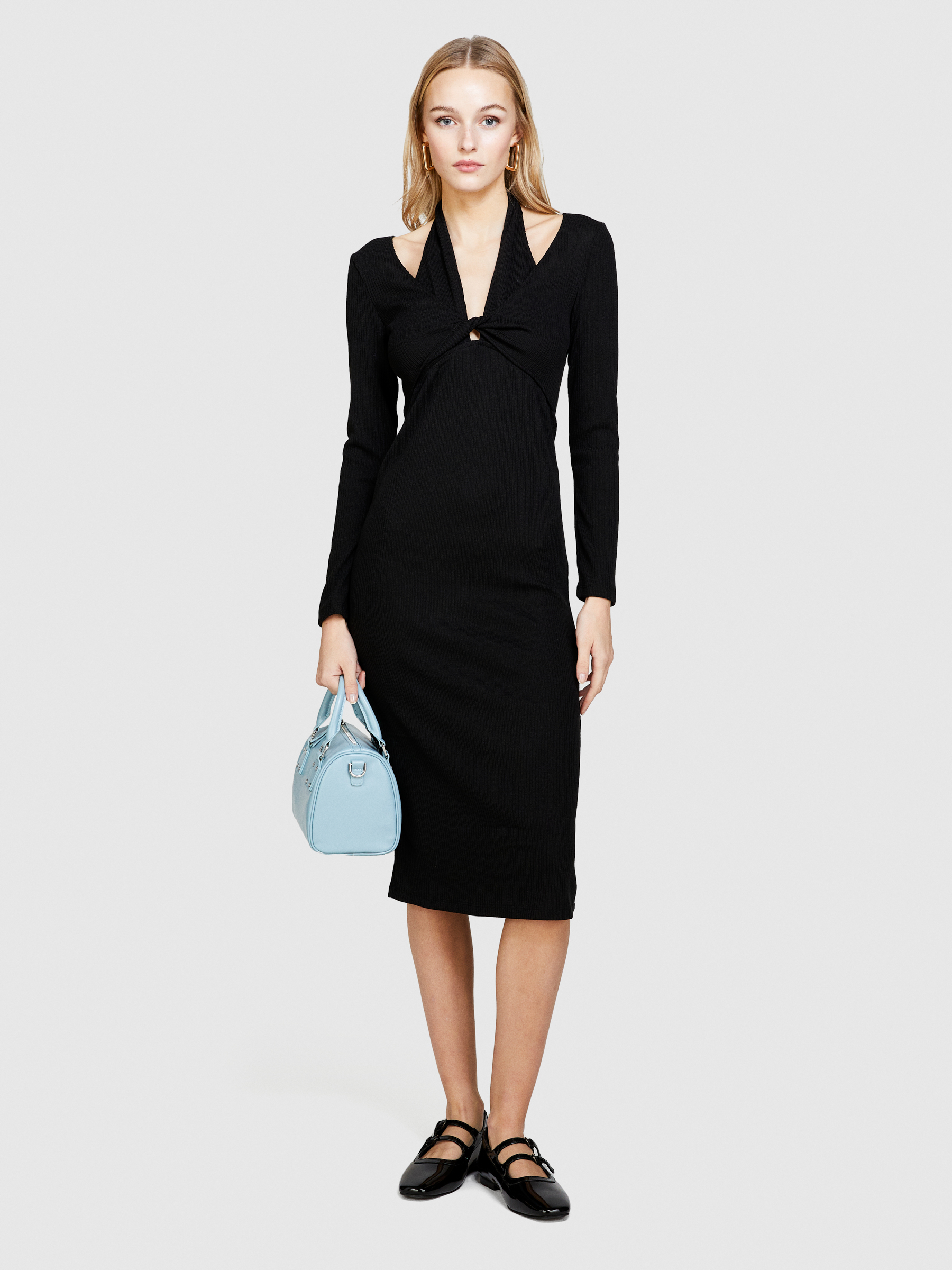 Sisley - Dress With Swirl And Porthole, Woman, Black, Size: S