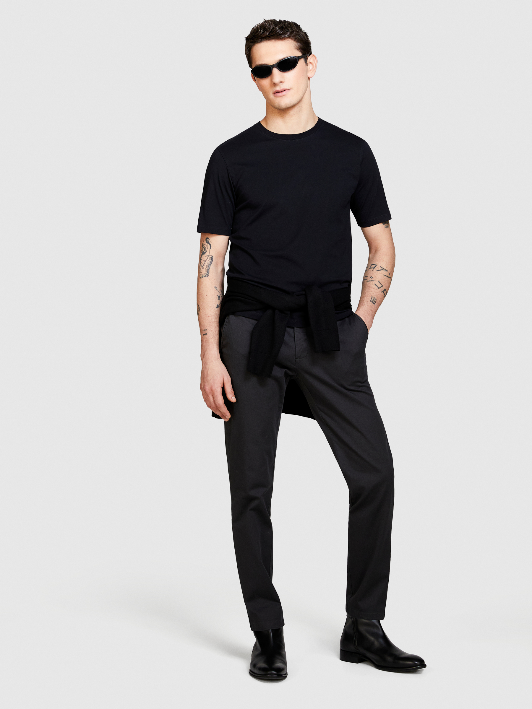 Sisley - Solid Color T-shirt, Man, Black, Size: M