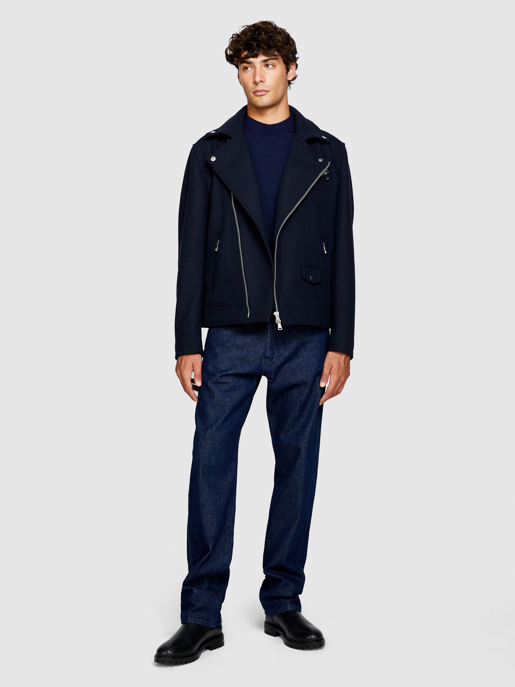 Sisley - Wool Blend Biker Jacket, Man, Dark Blue, Size: 42