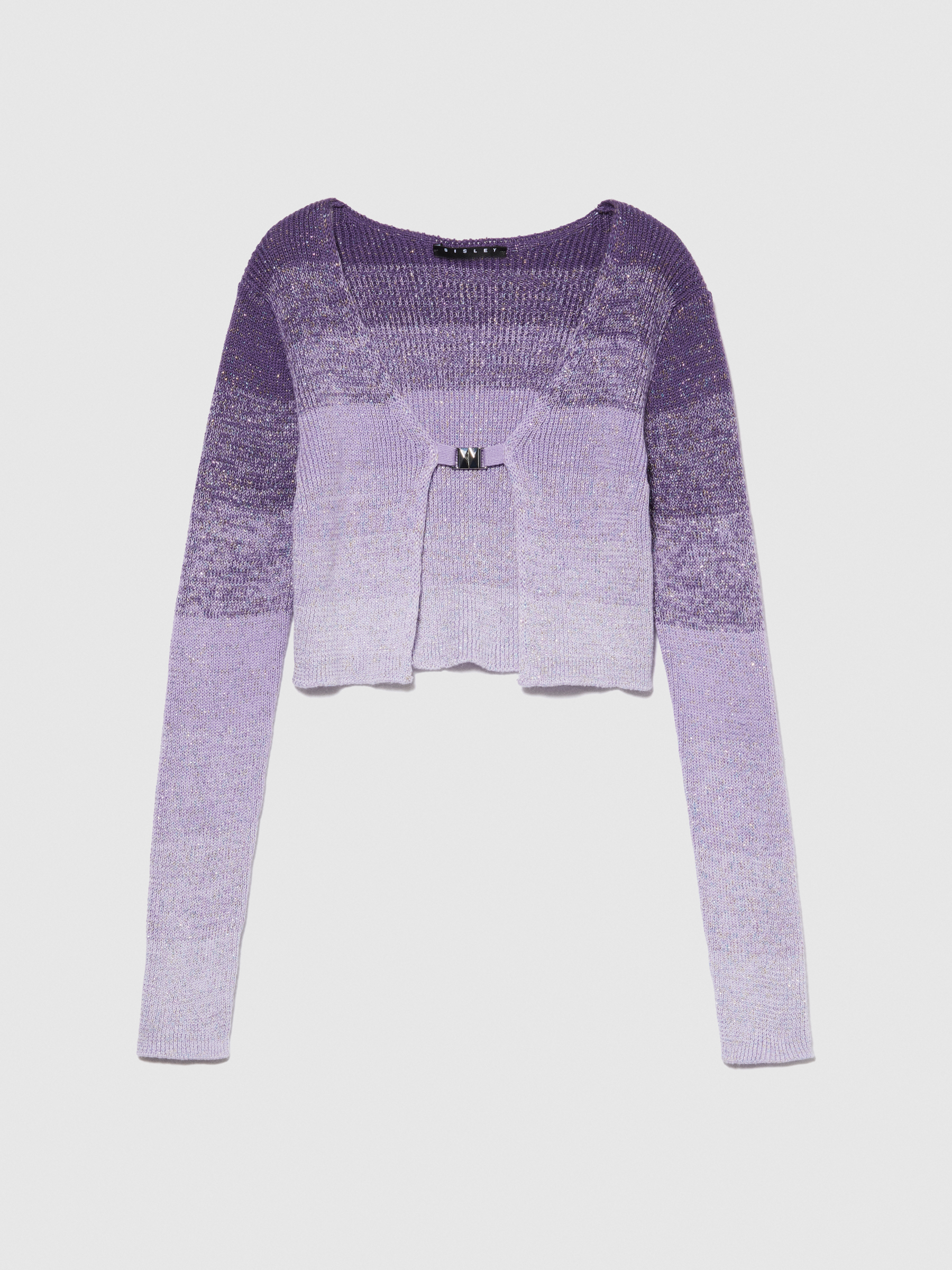 Sisley Young - Faded Lurex Cardigan, Woman, Lilac, Size: M