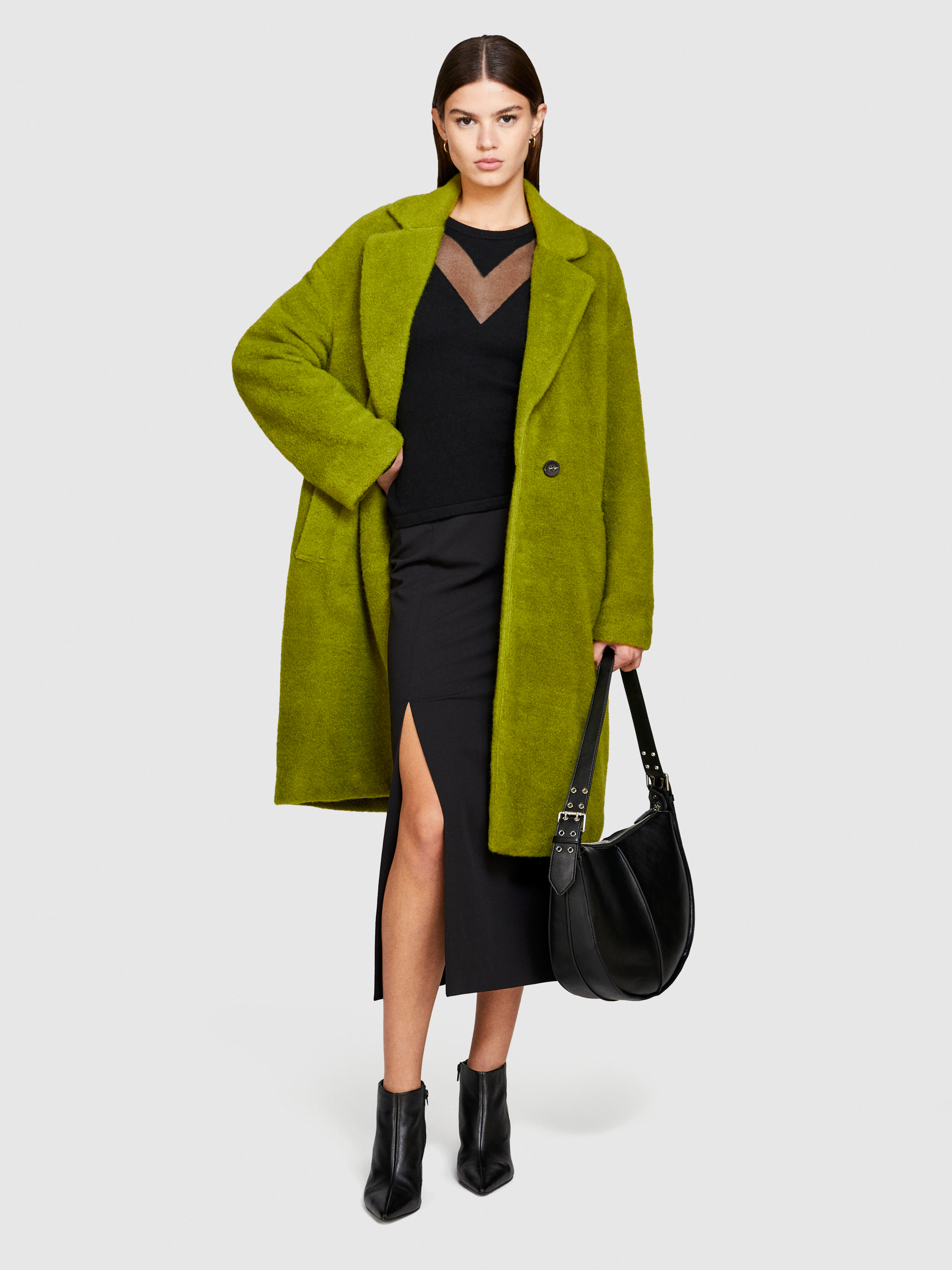 Sisley - Teddy Coat, Woman, Olive Green, Size: 40
