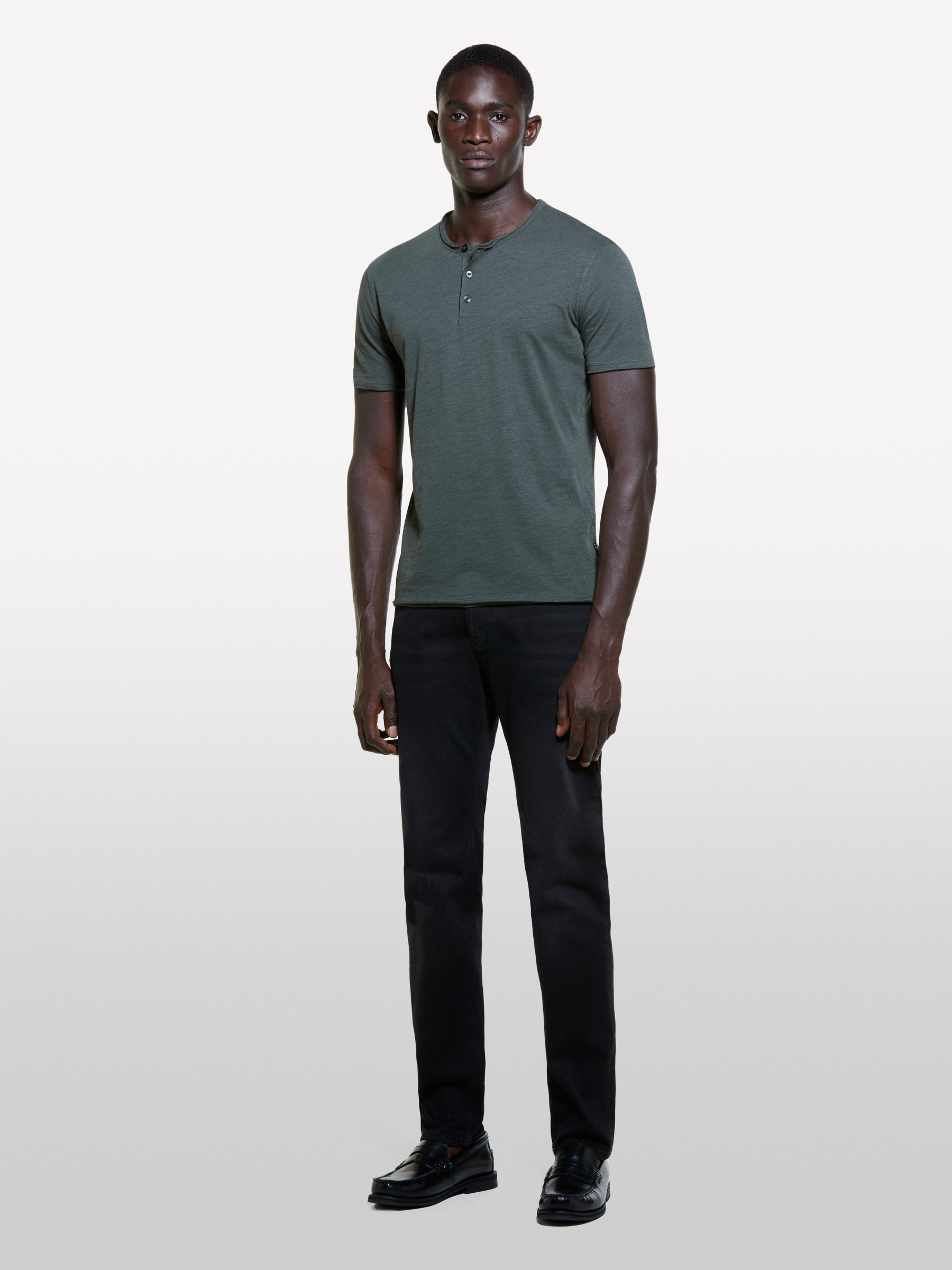 Sisley - T-shirt Vert Militaire À Col Tunisien, Homme, Kaki, Taille: XL