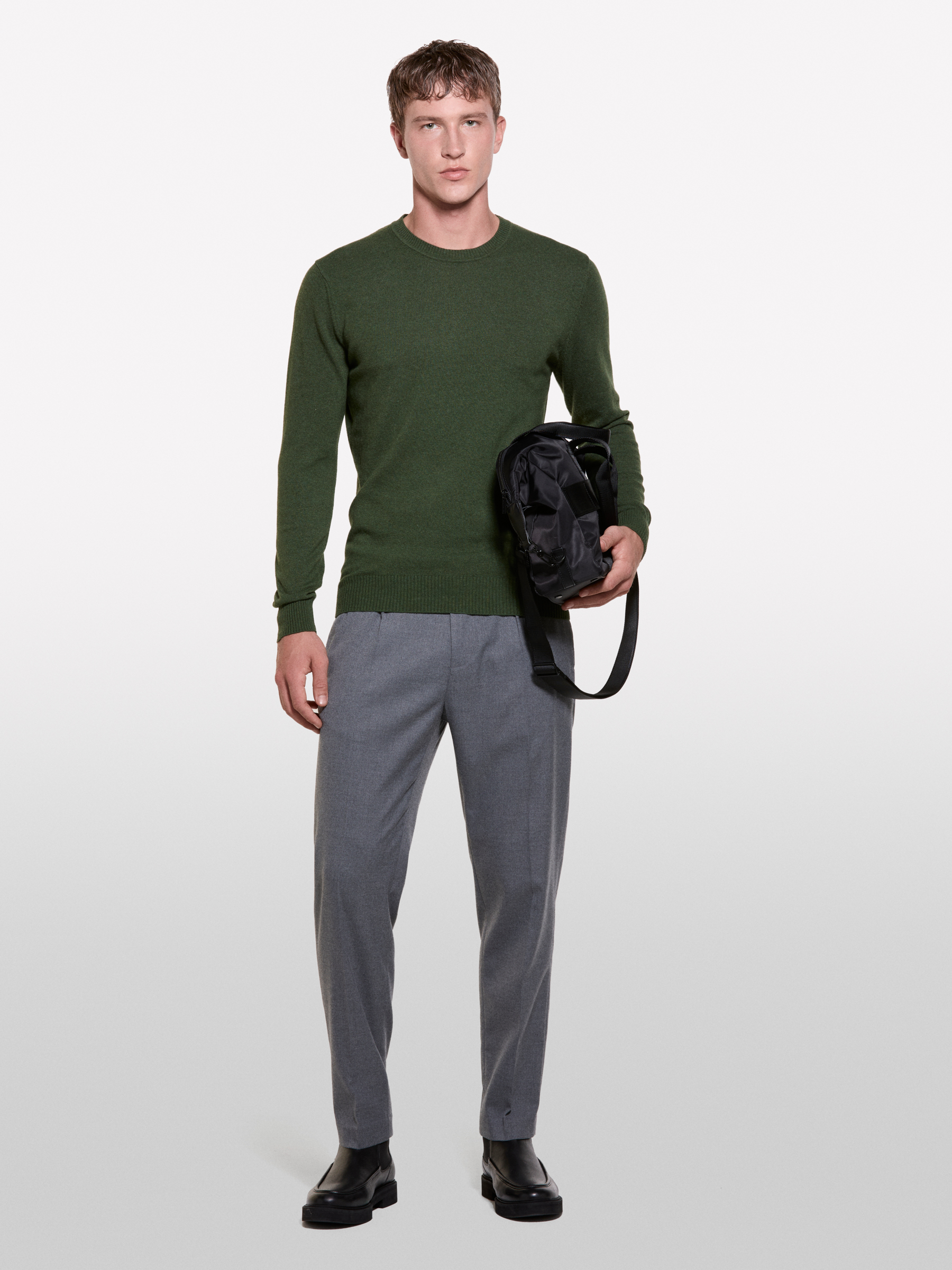 Sisley - Pull Regular Vert À Col Rond, Homme, Kaki, Taille: XL