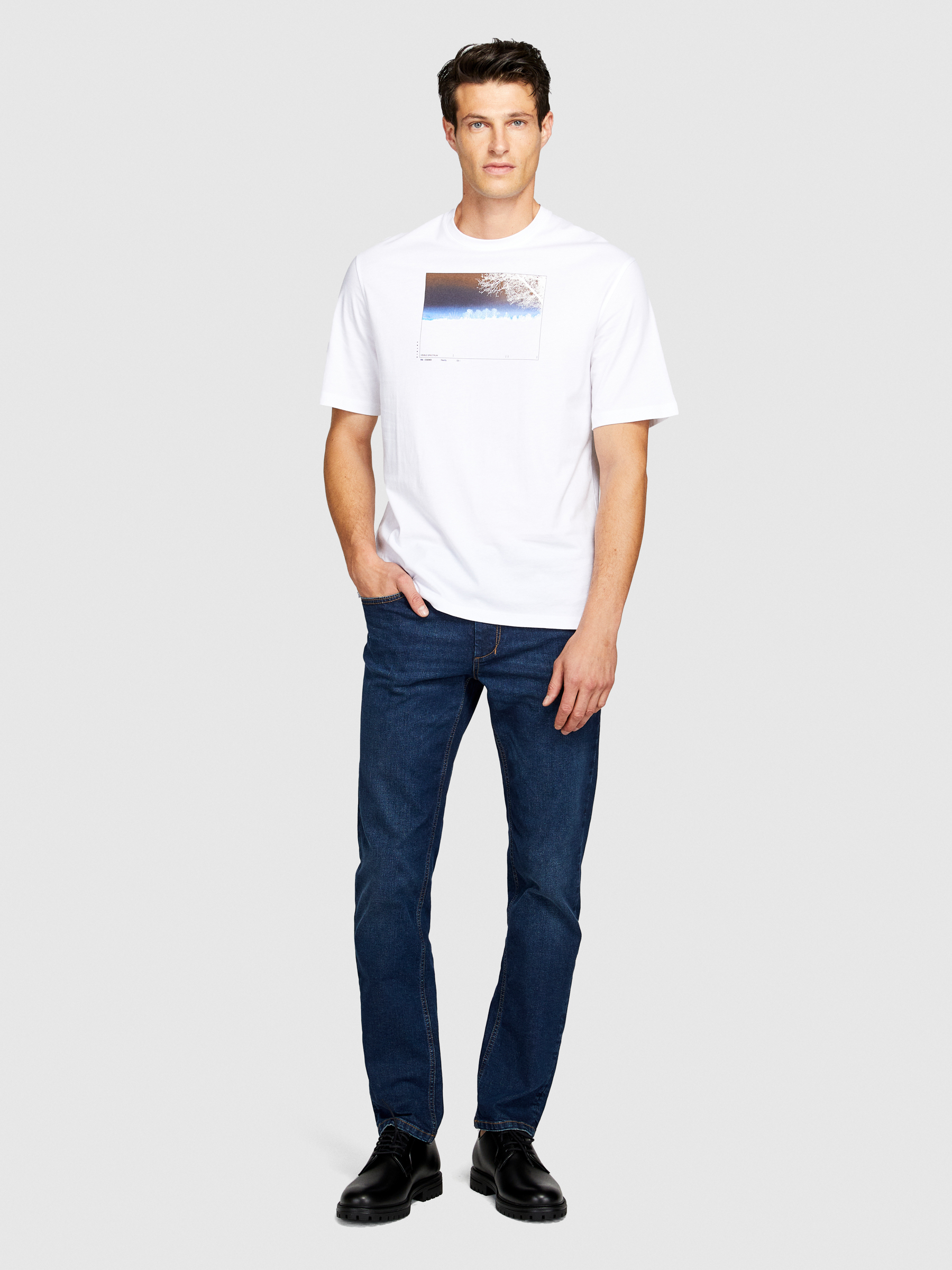 Sisley - T-shirt With Photographic Print, Man, White, Size: EL