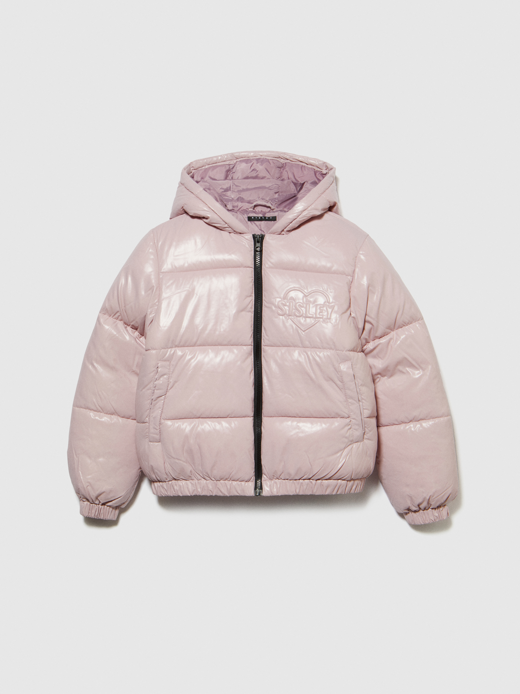 Sisley Young - Padded Jacket With Embossed Print, Woman, Pastel Pink, Size: KL