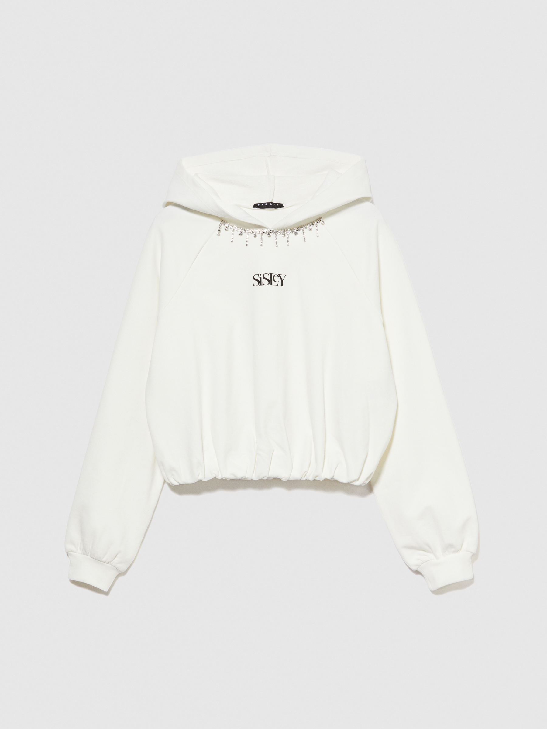 Sisley Young - Sweatshirt With Jewel Detail, Woman, White, Size: XL