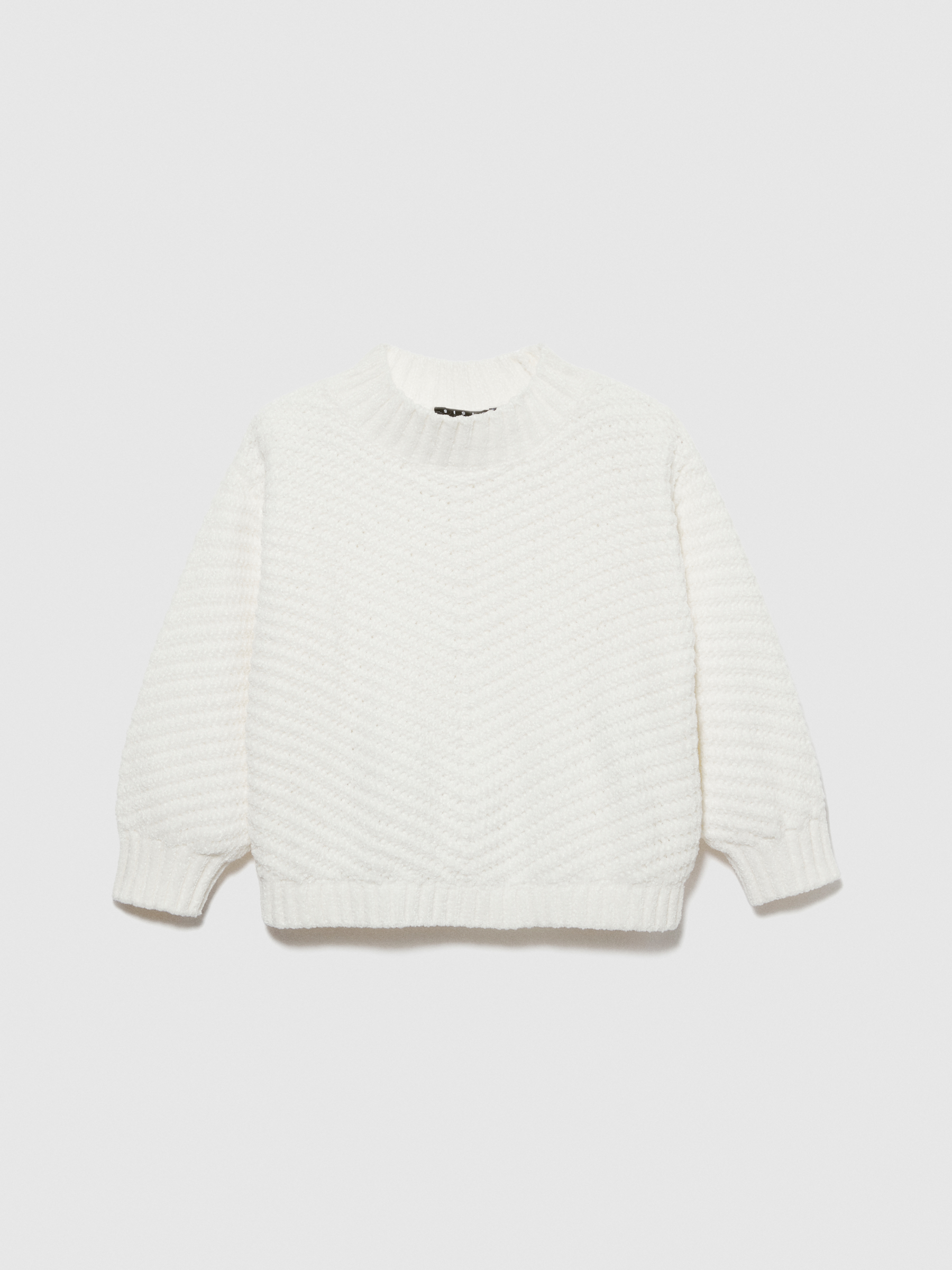 Sisley Young - Cropped Chenille Sweater, Woman, White, Size: S