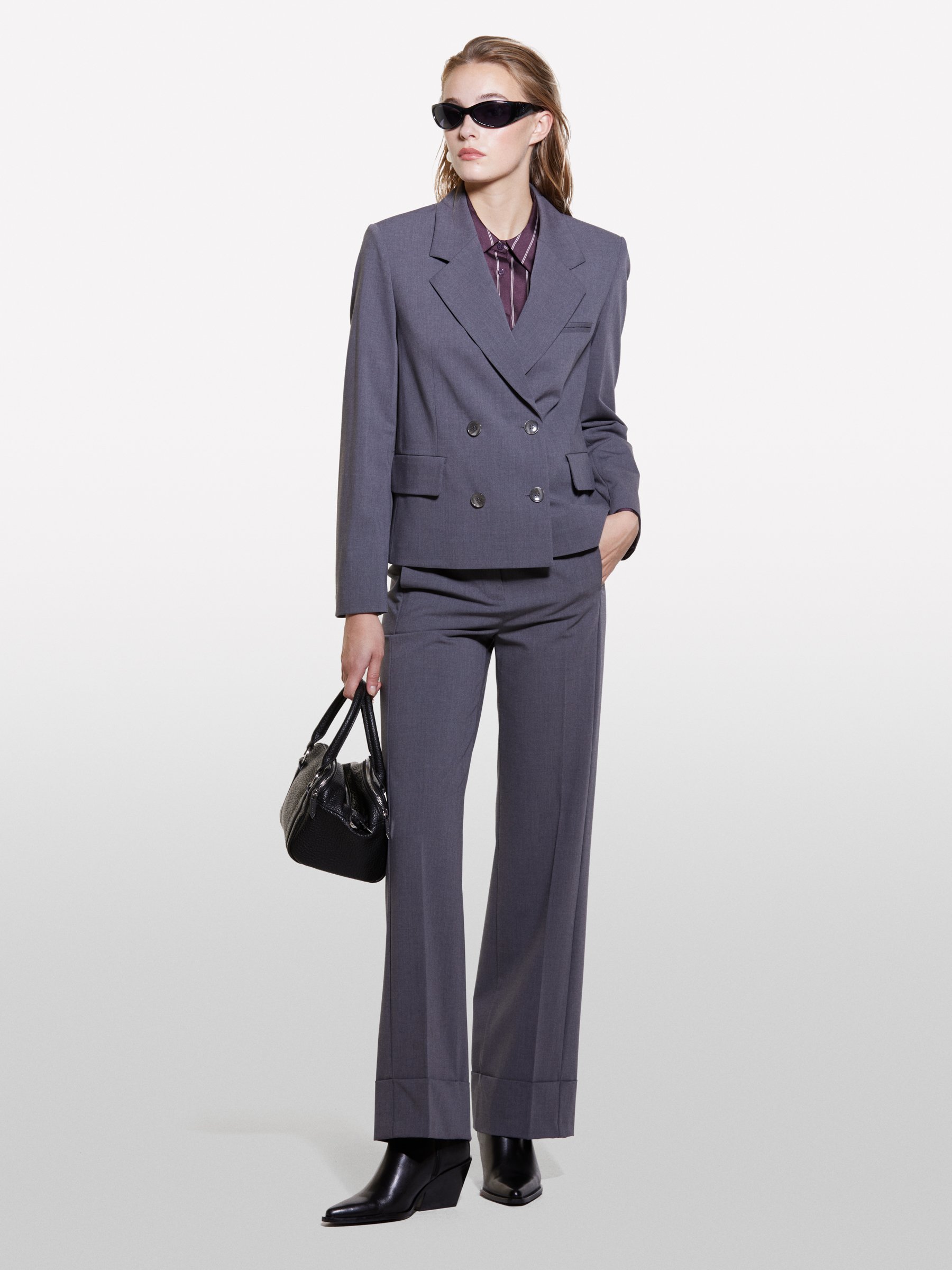 Sisley - Blazer Regular À Double Boutonnage, Femme, Gris Foncé, Taille: 48