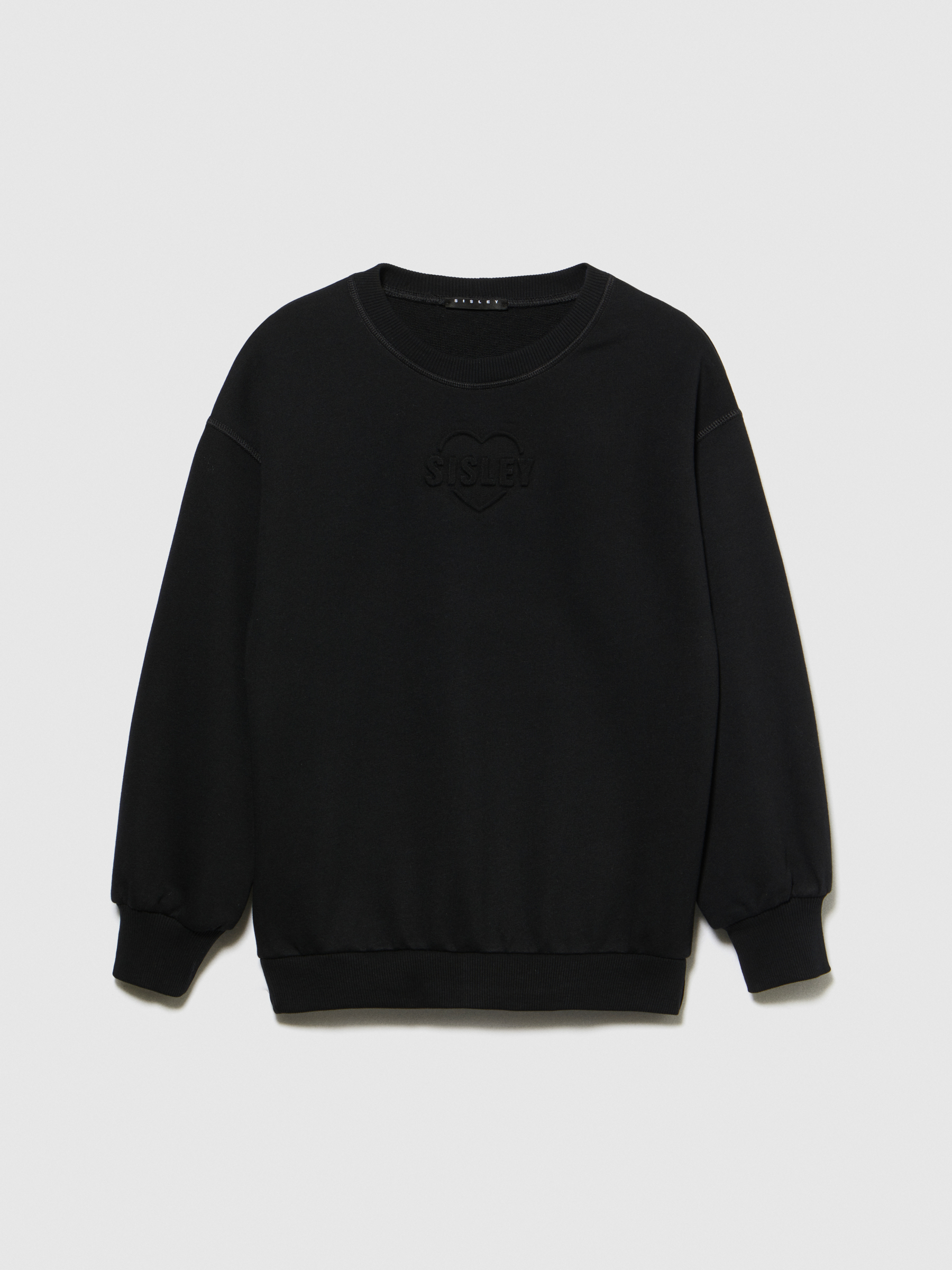 Sisley Young - Sweatshirt With Embossed Print, Woman, Black, Size: EL