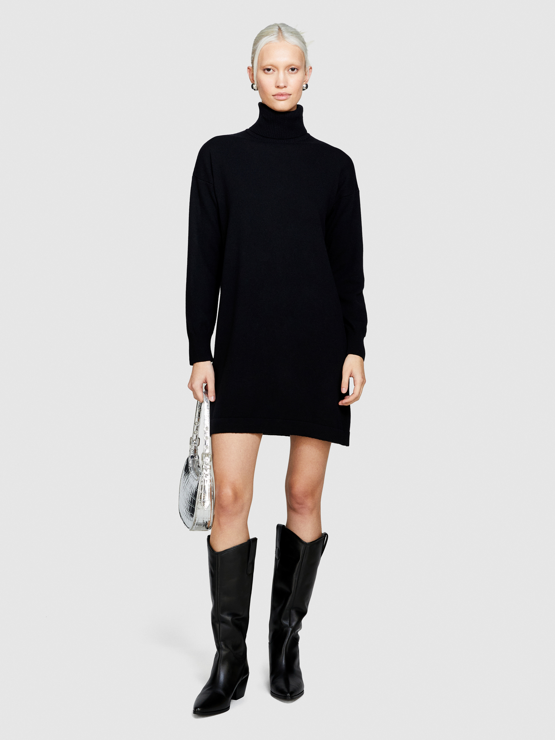 Sisley - Short Sweater Dress, Woman, Black, Size: L