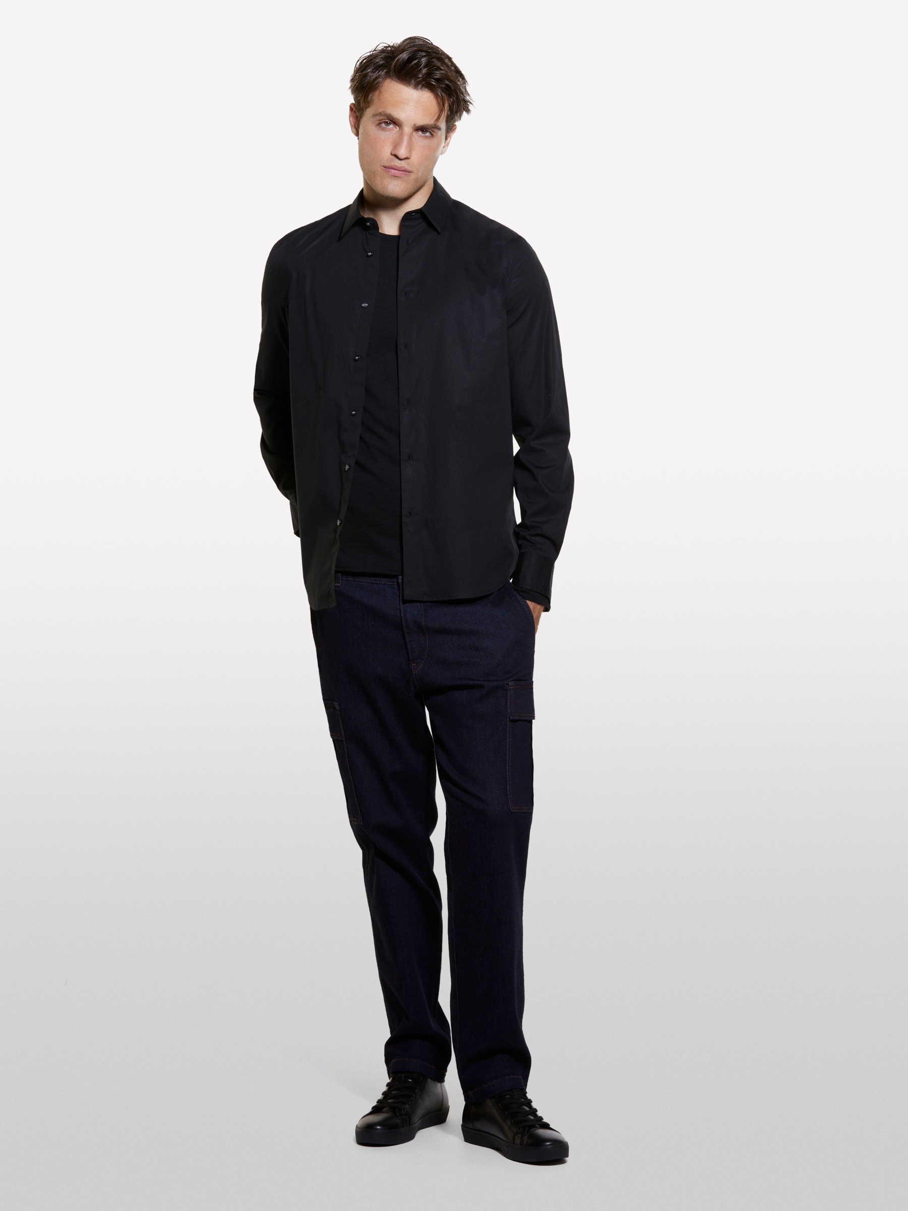 Sisley - Chemise Ajustée Noire, Homme, Noir, Taille: 46