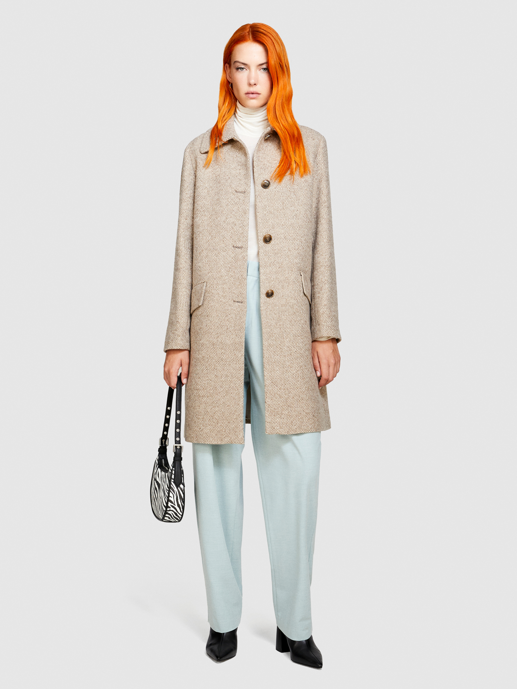 Sisley - Midi Boucle Coat, Woman, Beige, Size: 44