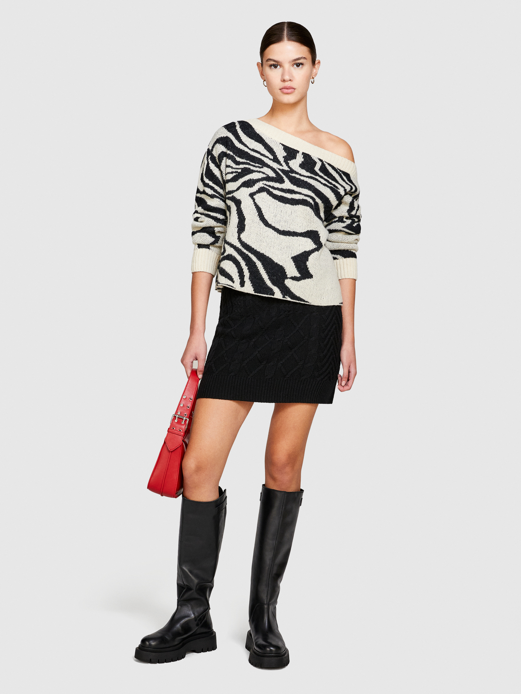 Sisley - Cable Knit Mini Skirt, Woman, Black, Size: XS