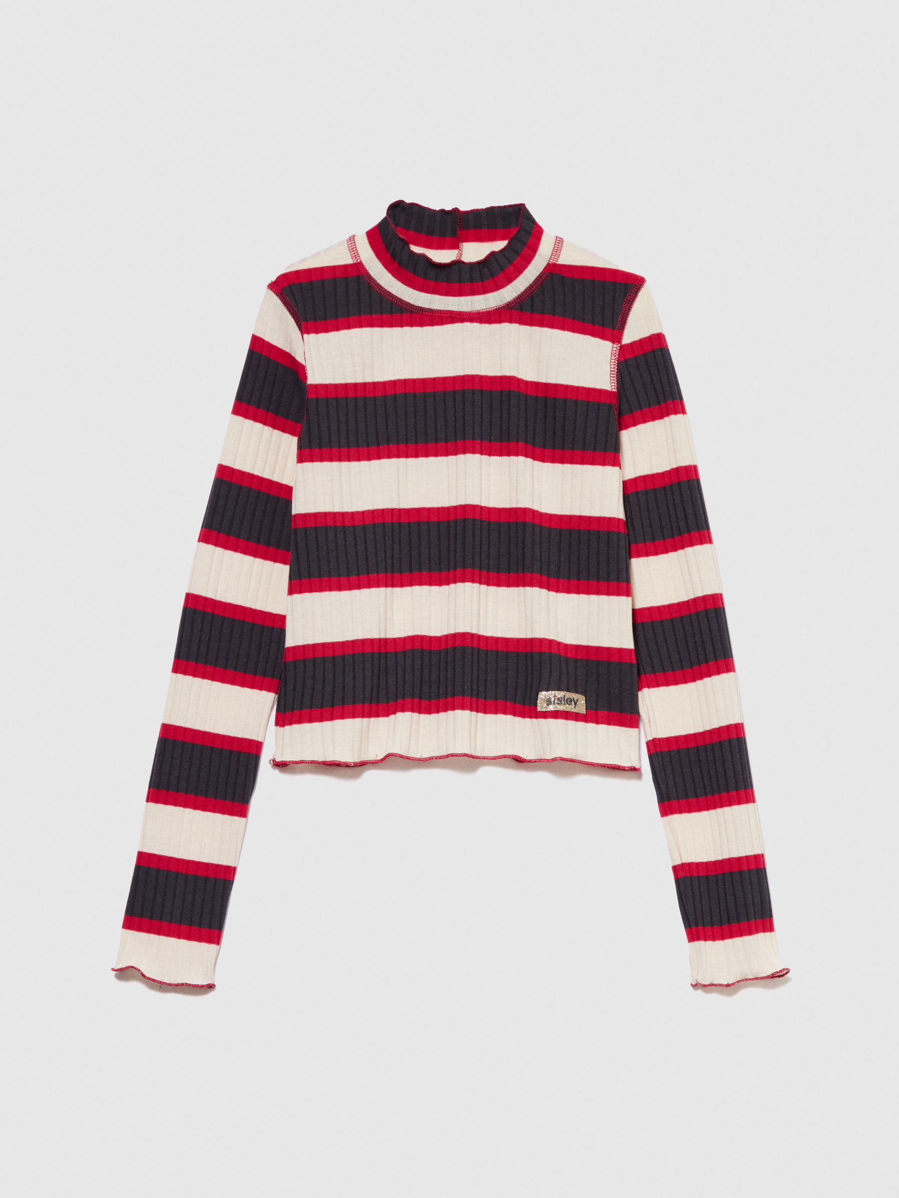 Sisley Young - Striped Turtleneck T-shirt, Woman, Multi-color, Size: M