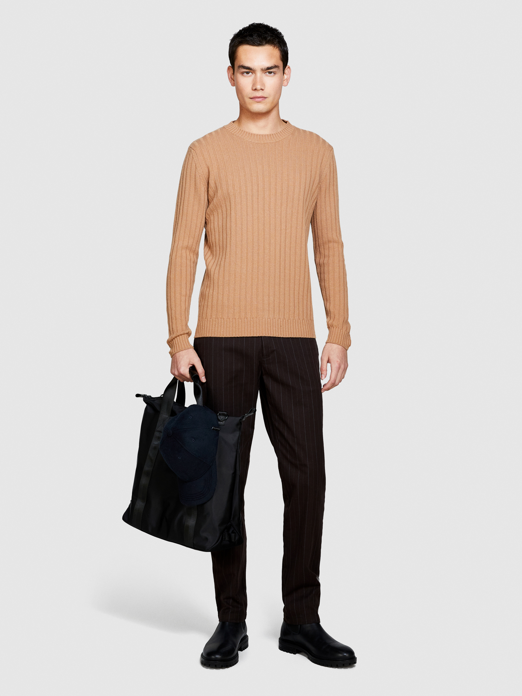 Sisley - 100% Virgin Wool Sweater, Man, Camel, Size: S