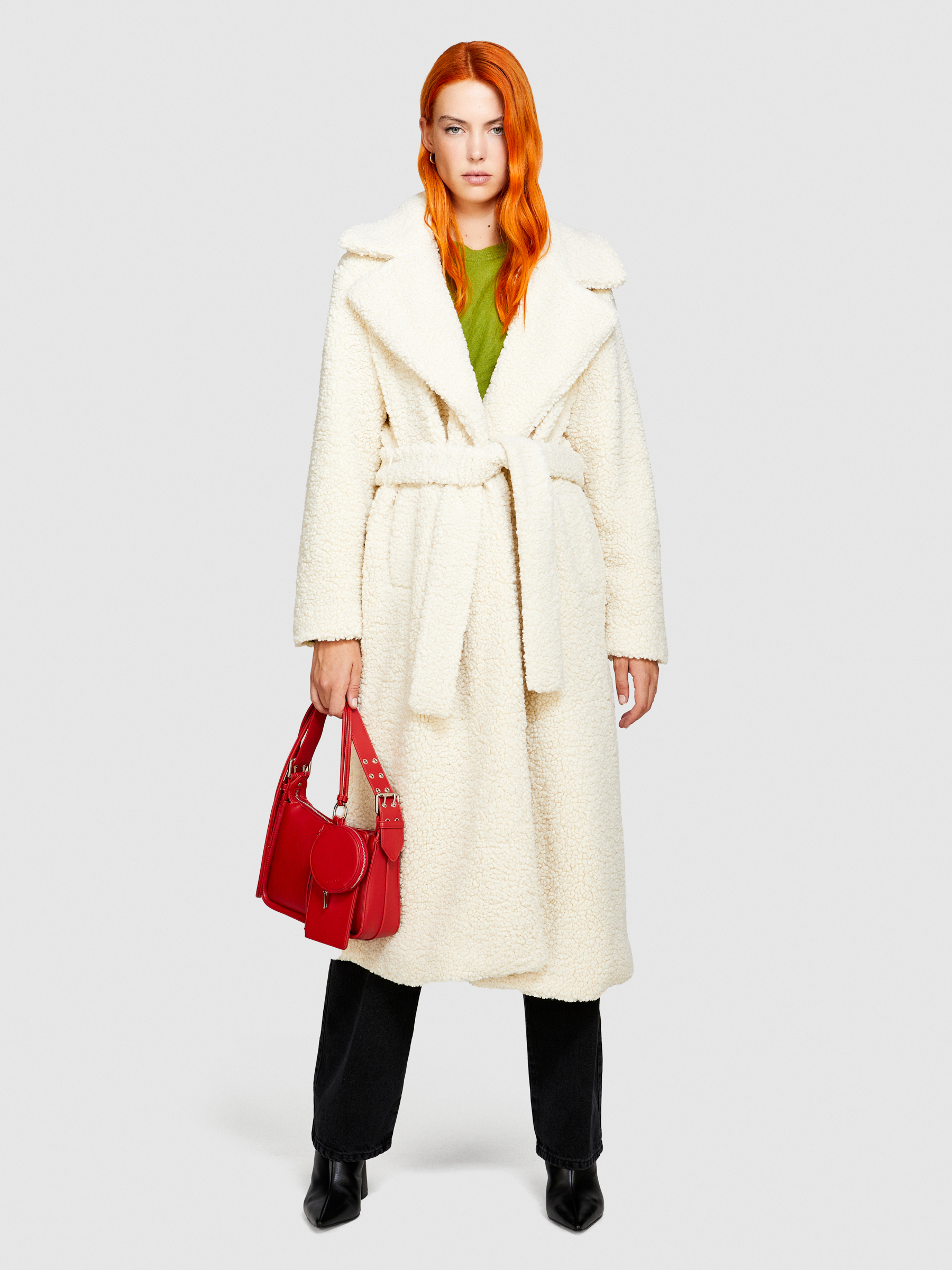 Sisley - Comfort Fit Coat, Woman, Creamy White, Size: 40
