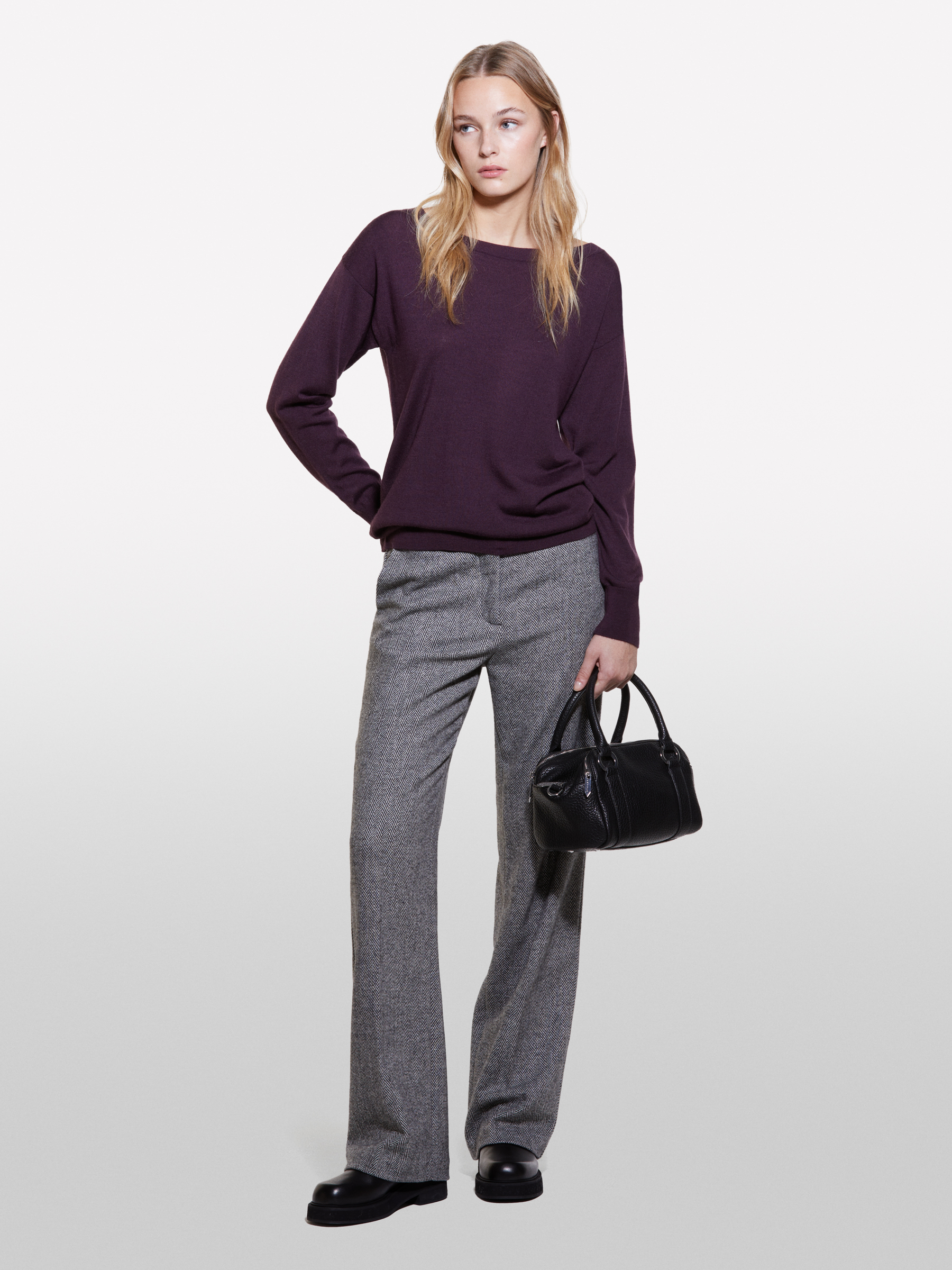 Sisley - Pull Prune À Encolure Bateau, Femme, Prune, Taille: XS