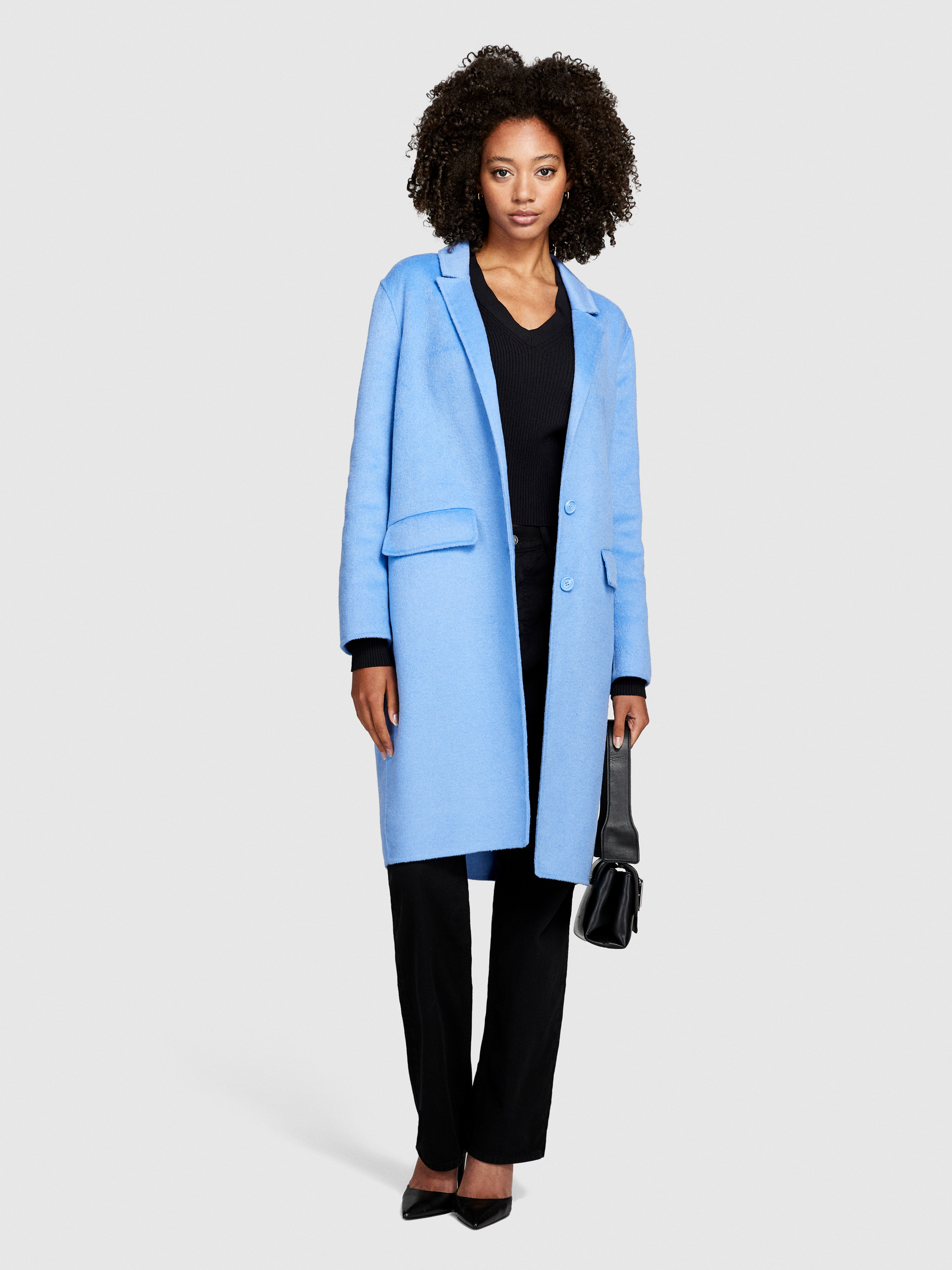Sisley - Midi Coat, Woman, Sky Blue, Size: 42