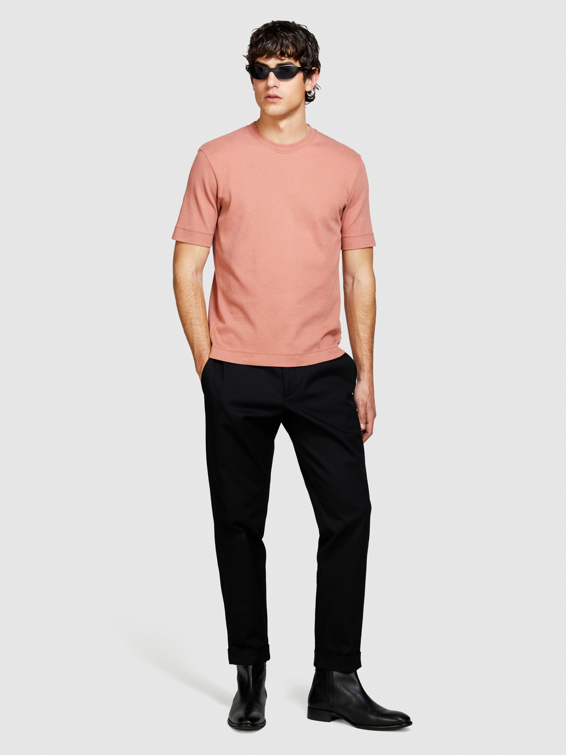 Sisley - Solid Color T-shirt, Man, Salmon, Size: L