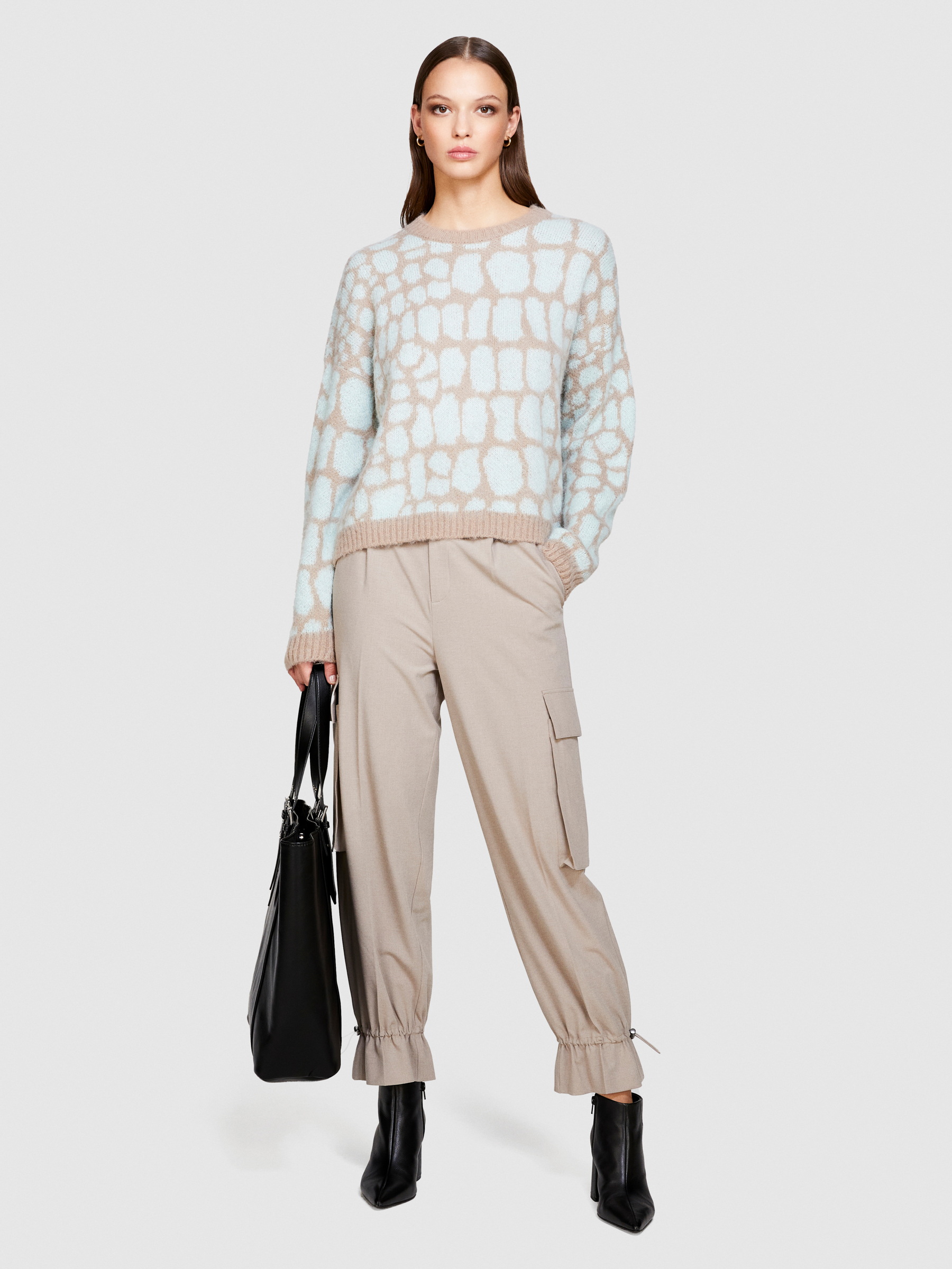 Sisley - Animal Print Sweater, Woman, Light Blue, Size: L