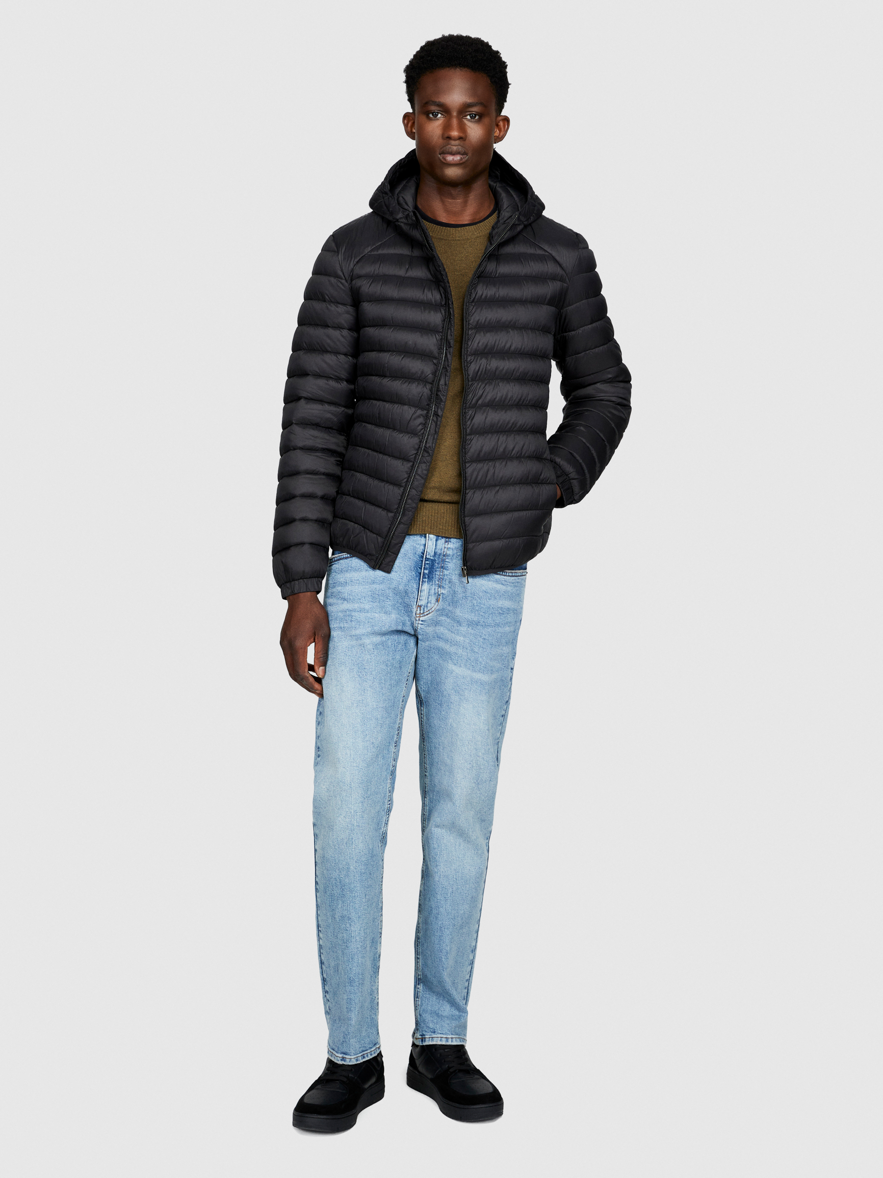 Sisley - Padded Jacket With Hood, Man, Black, Size: XL