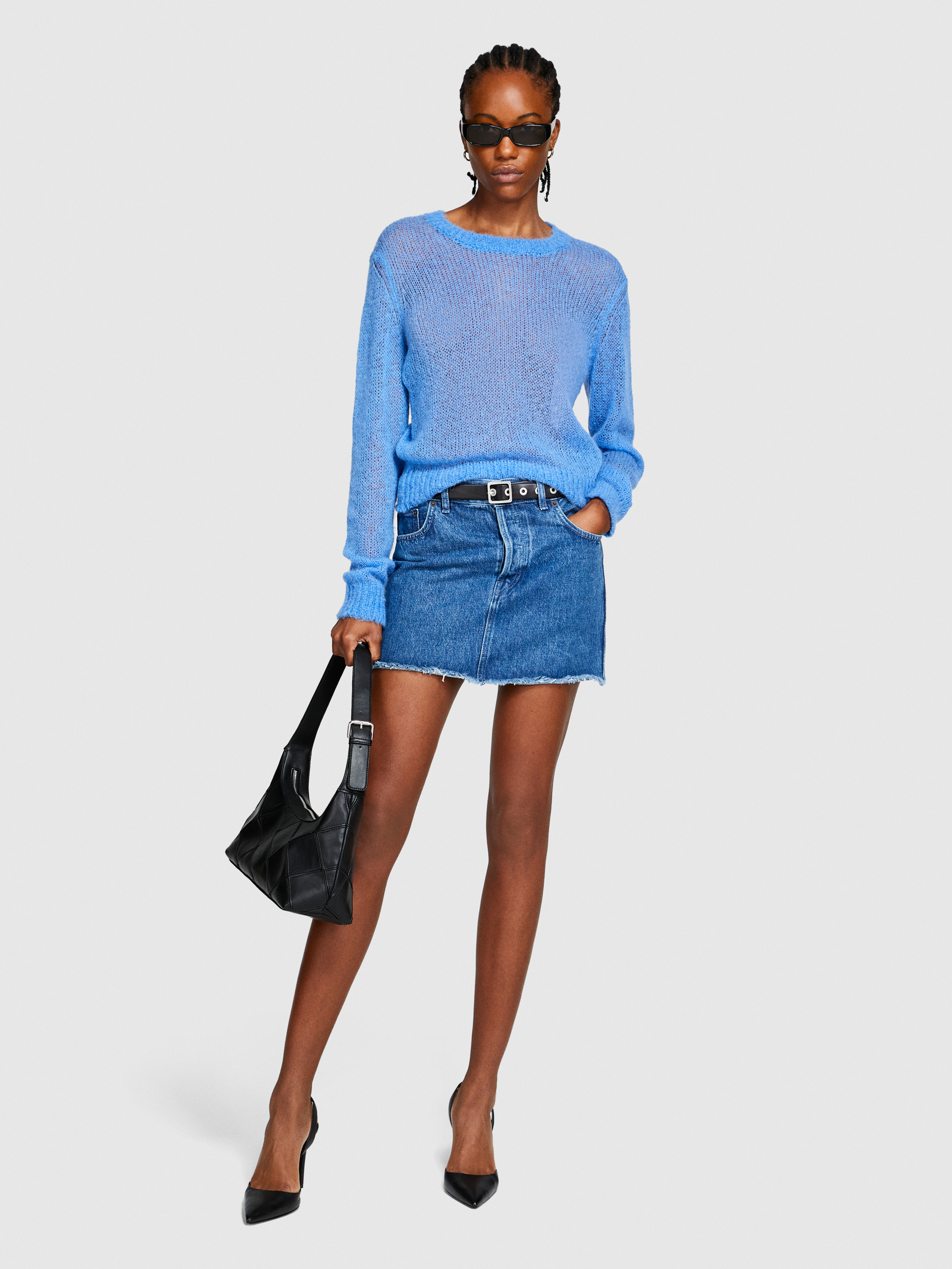 Sisley - Regular Fit Sweater, Woman, Sky Blue, Size: M