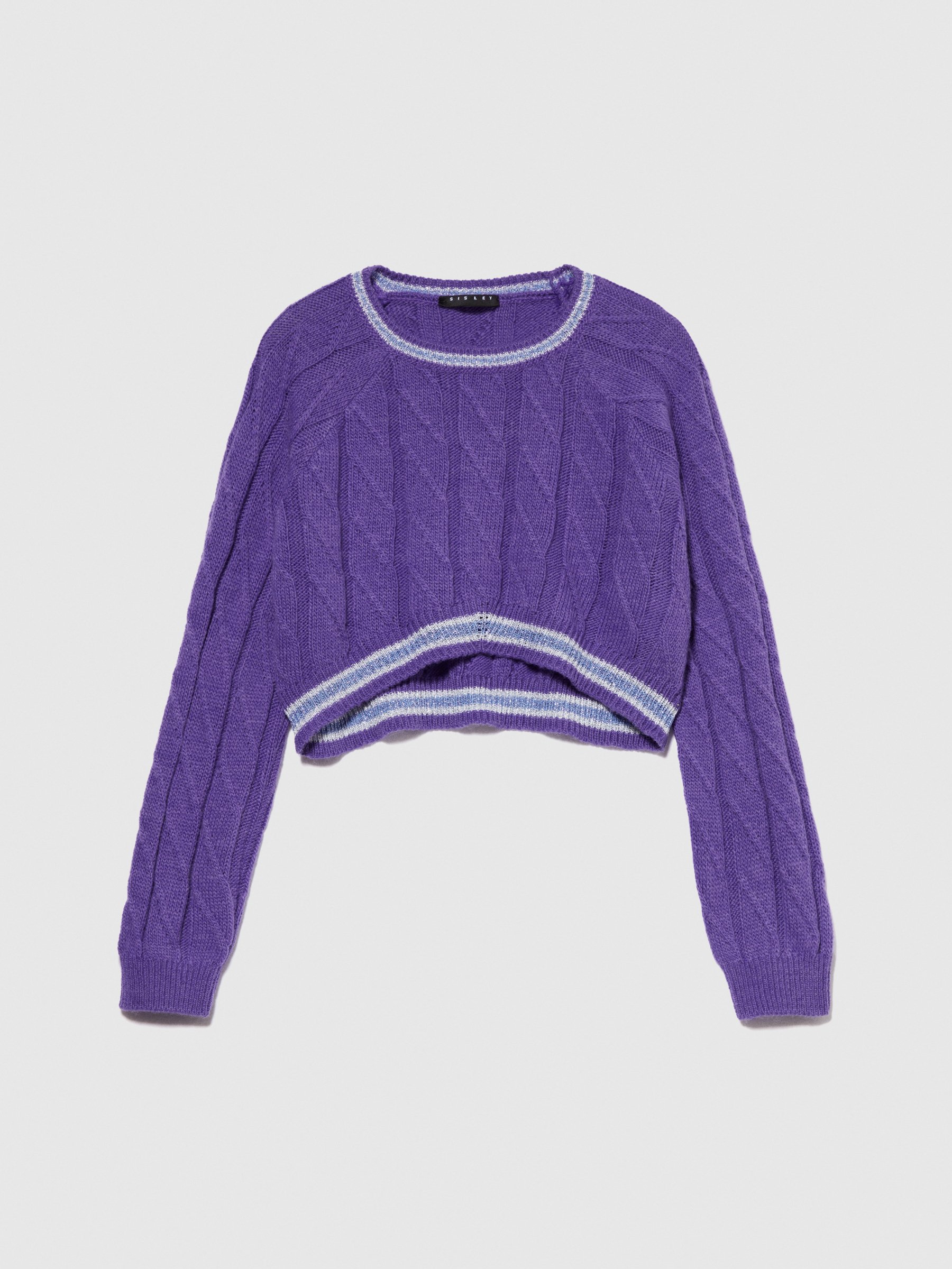 Sisley Young - Cropped Sweater With Lurex, Woman, Violet, Size: EL
