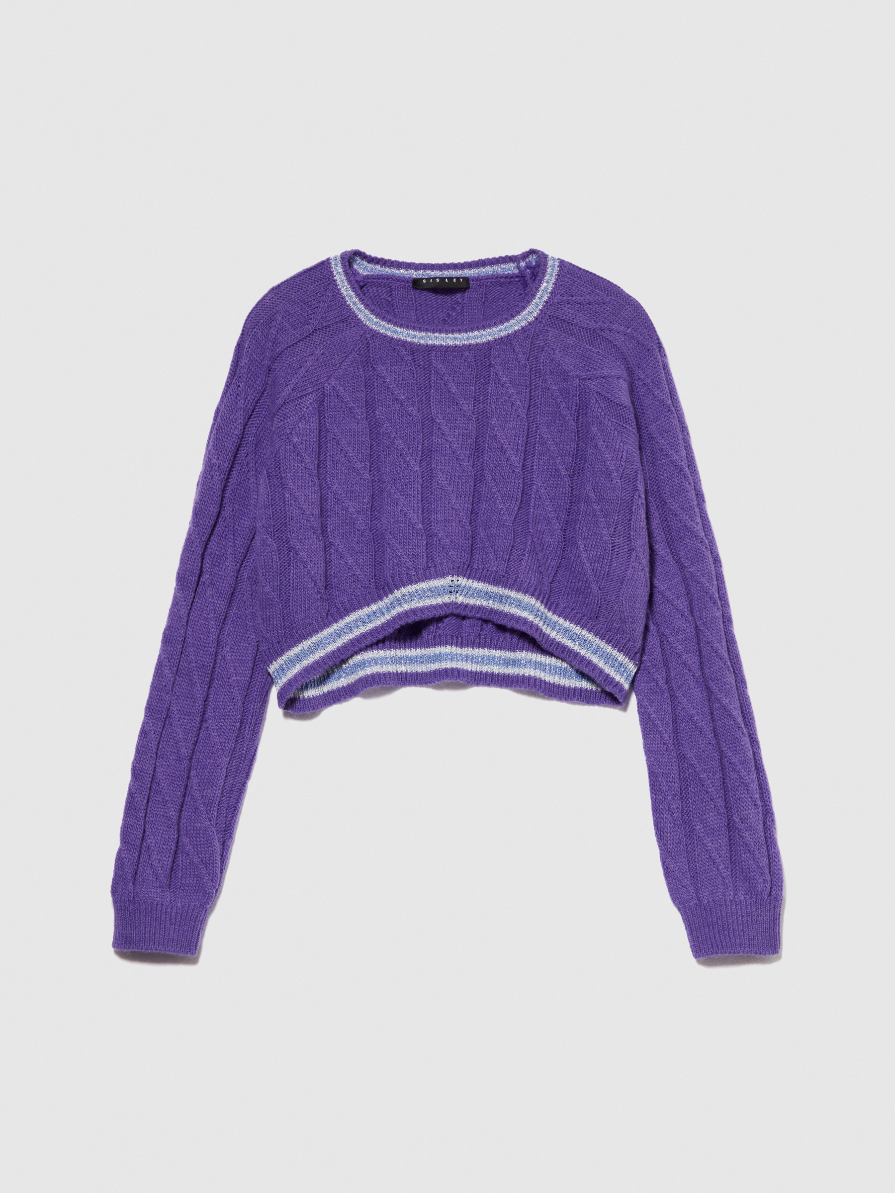 Sisley Young - Cropped Sweater With Lurex, Woman, Violet, Size: S