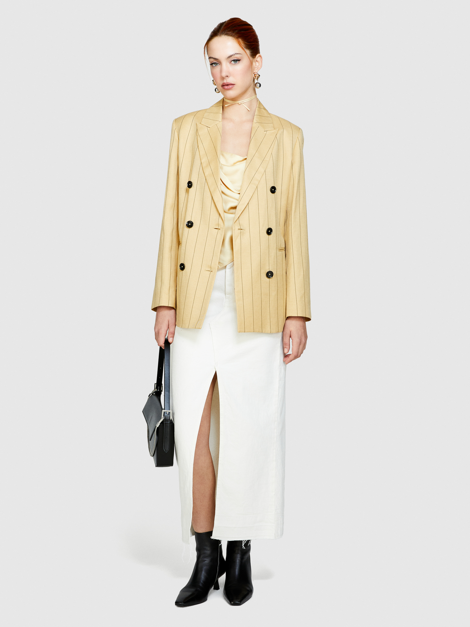 Sisley - Denim Skirt With Slit, Woman, White, Size: 46