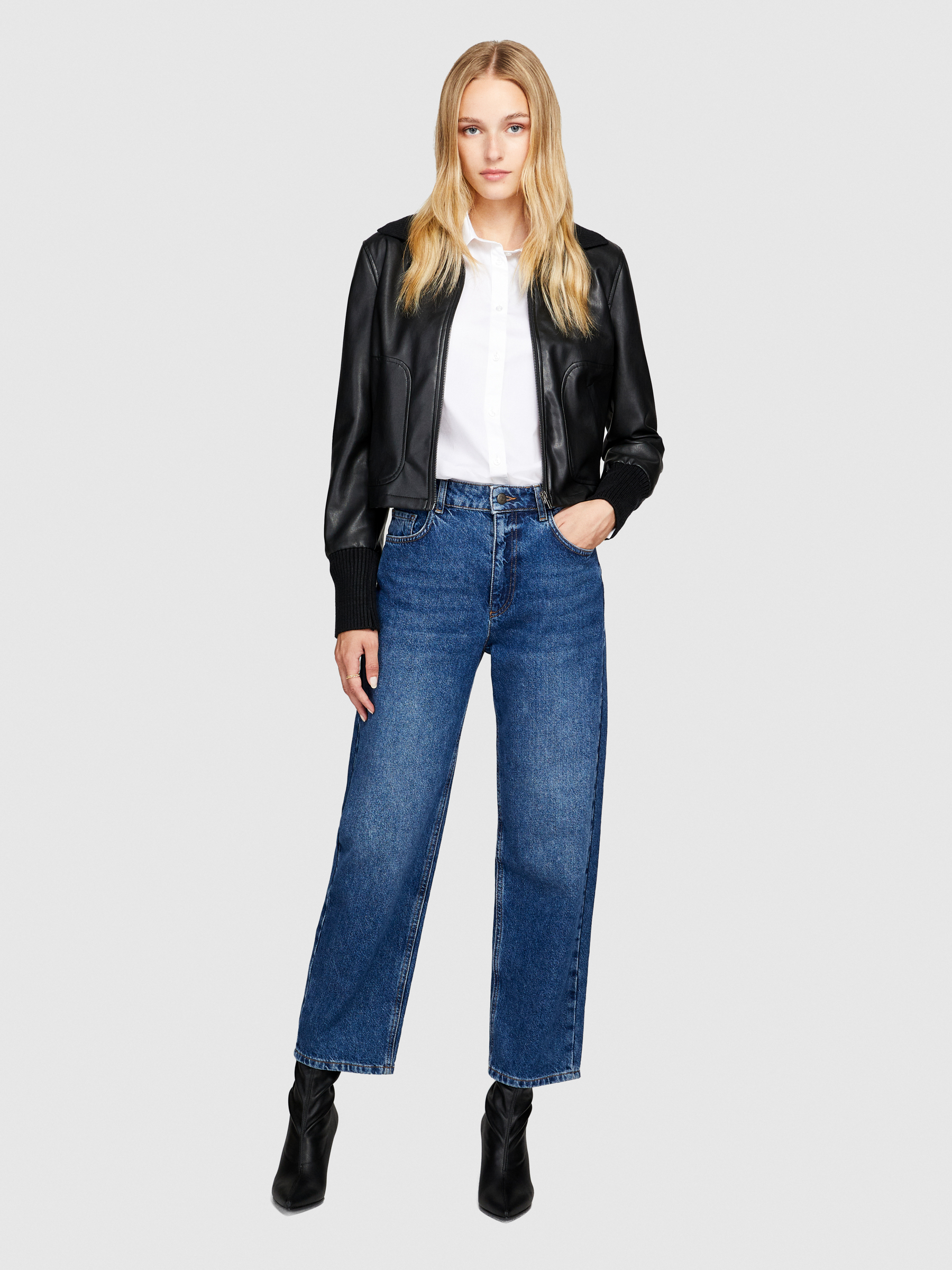 Sisley - Boxy Fit Cropped Jacket, Woman, Black, Size: 48