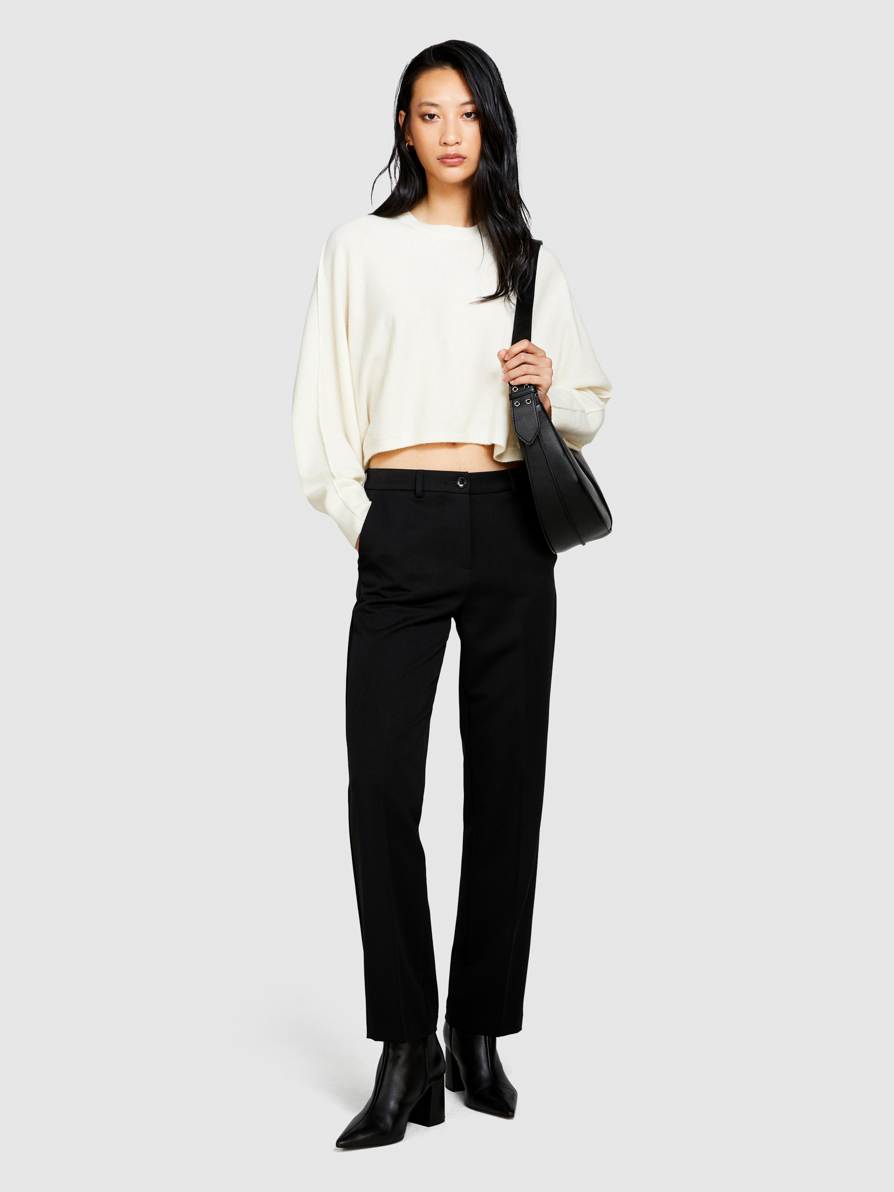 Sisley - Cropped Sweater, Woman, Creamy White, Size: S
