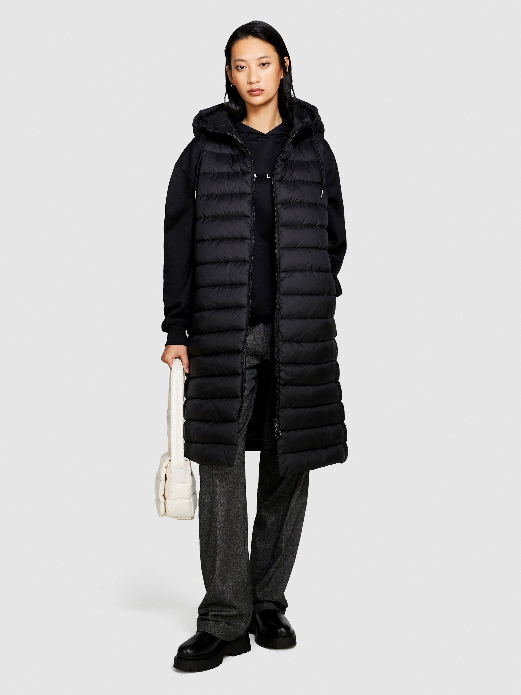 Sisley - Long Padded Vest, Woman, Black, Size: XS