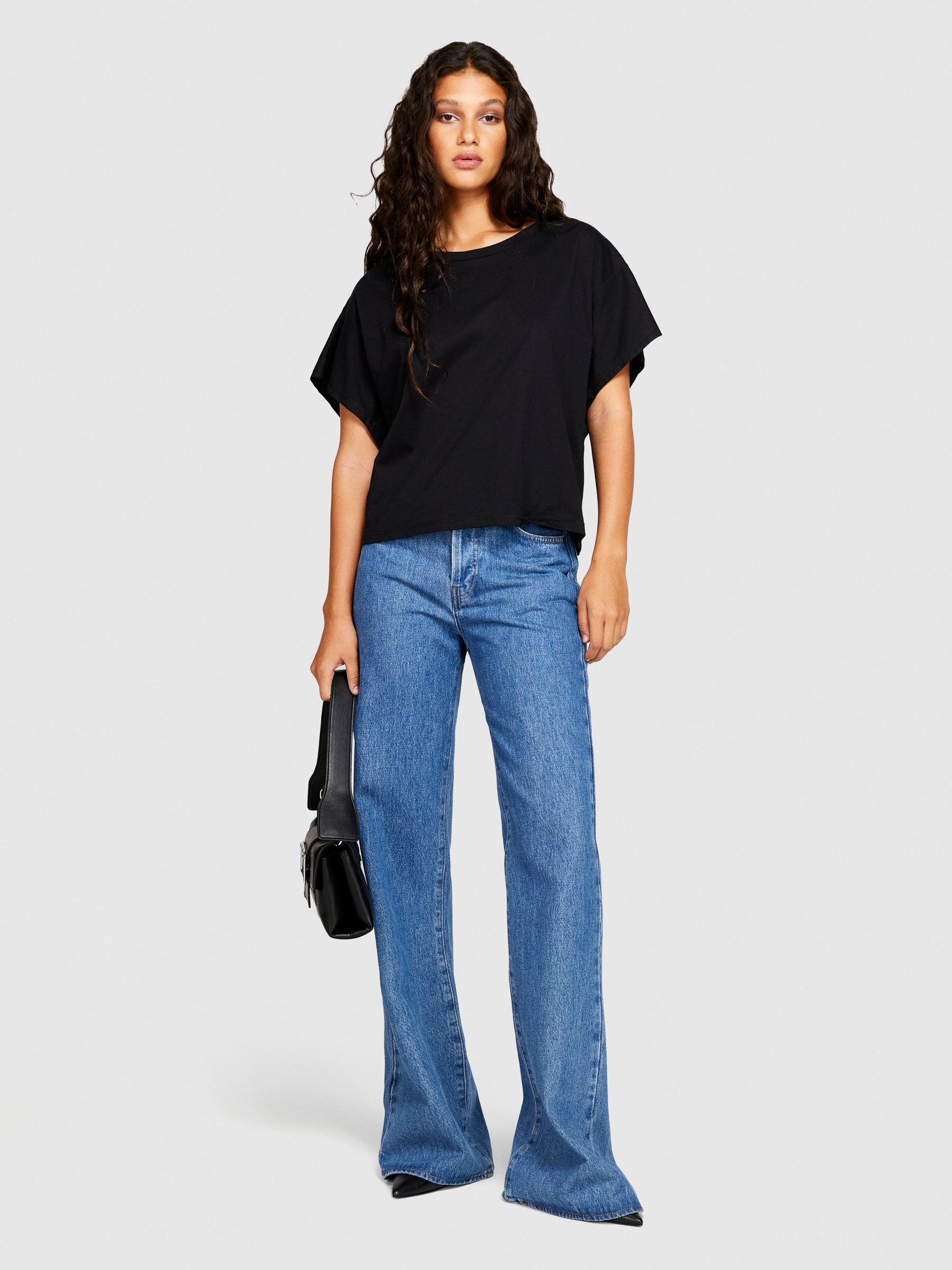 Sisley - Boxy Fit T-shirt, Woman, Black, Size: XS