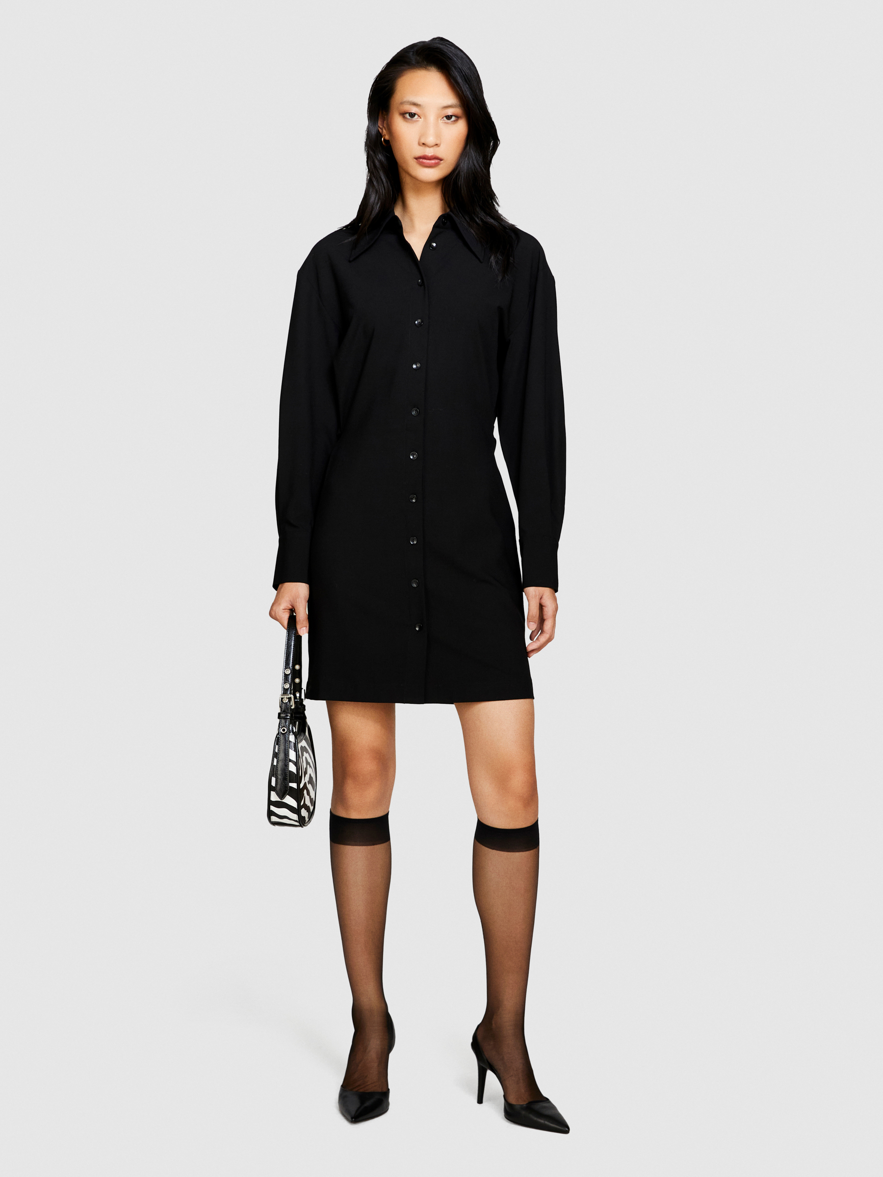 Sisley - Short Shirt Dress, Woman, Black, Size: 46