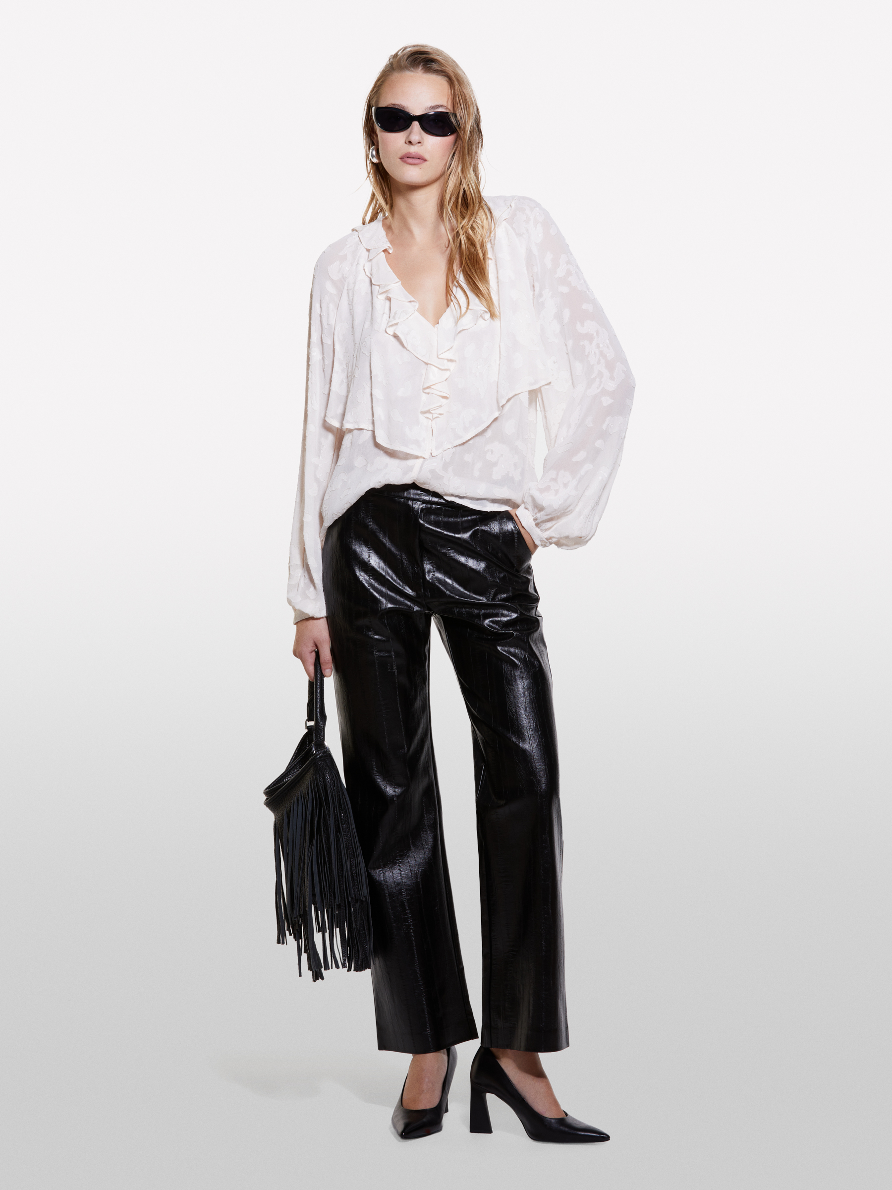 Sisley - Blouse À Volants Et Détails Ruchés, Femme, Crème, Taille: XS