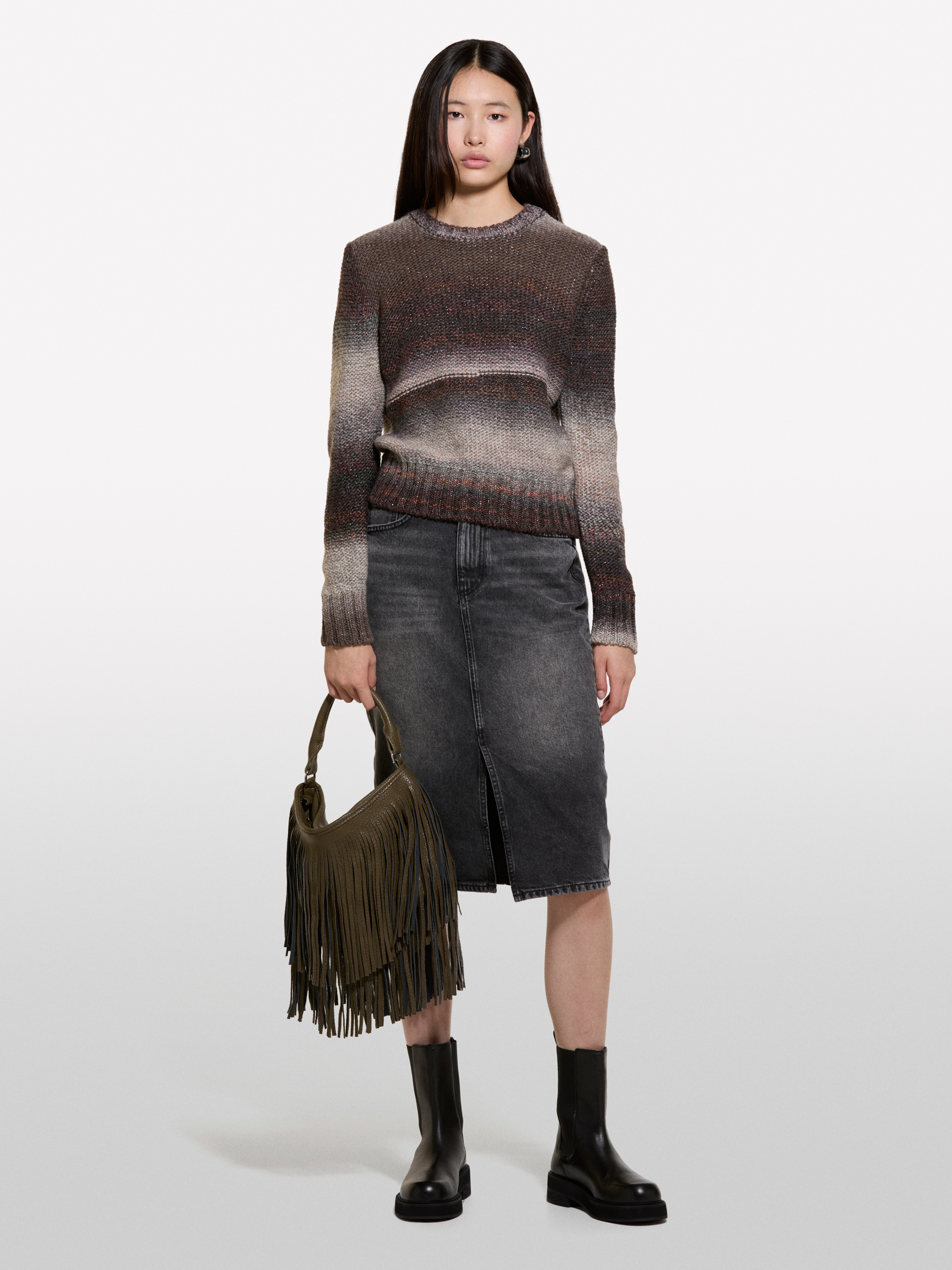 Sisley - Pull Effet Dégradé Orange Et Marron, Femme, Marron, Taille: S