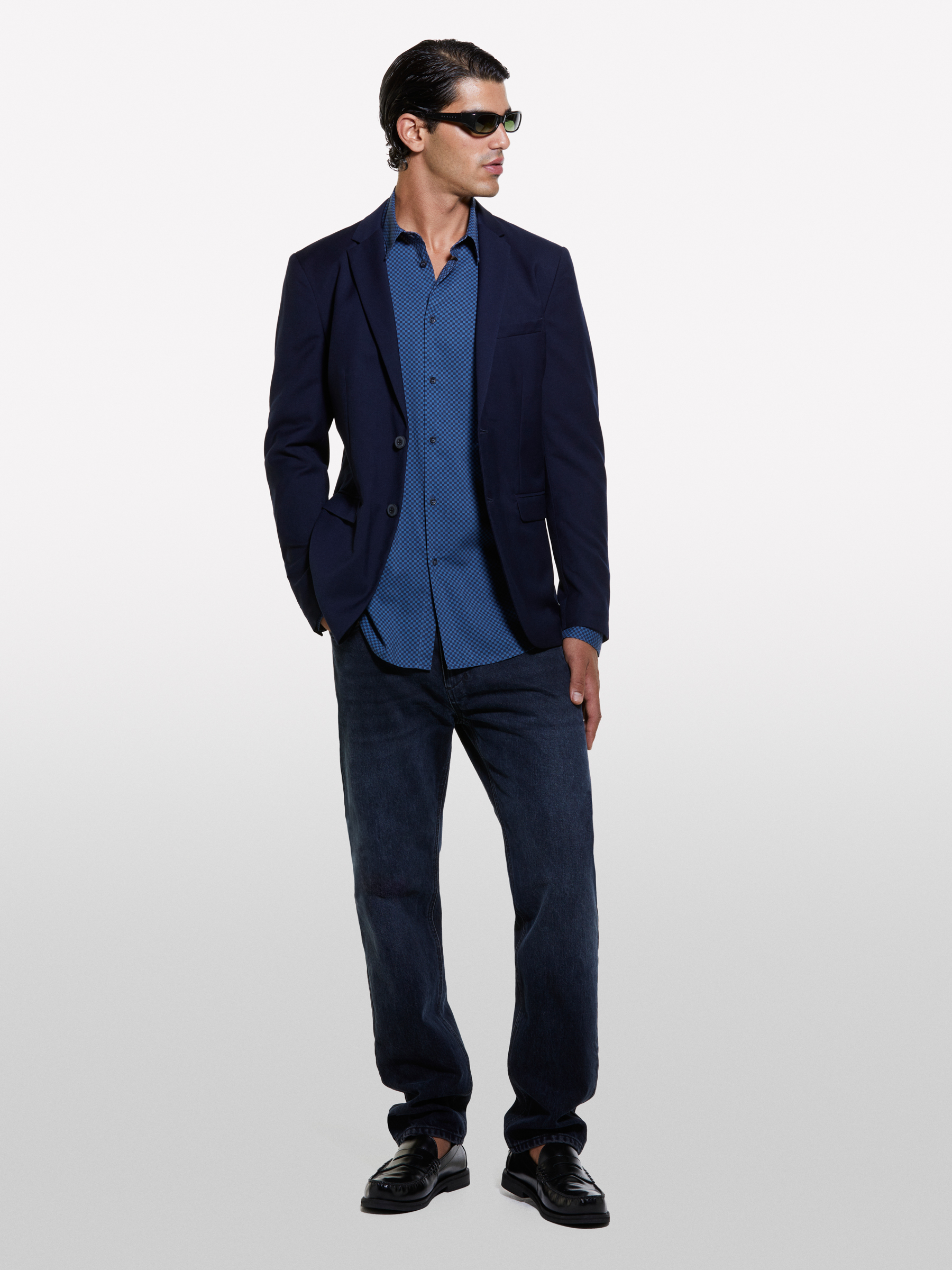 Sisley - Chemise Bleu Foncé À Micro-motif, Homme, Bleu Foncé, Taille: XL